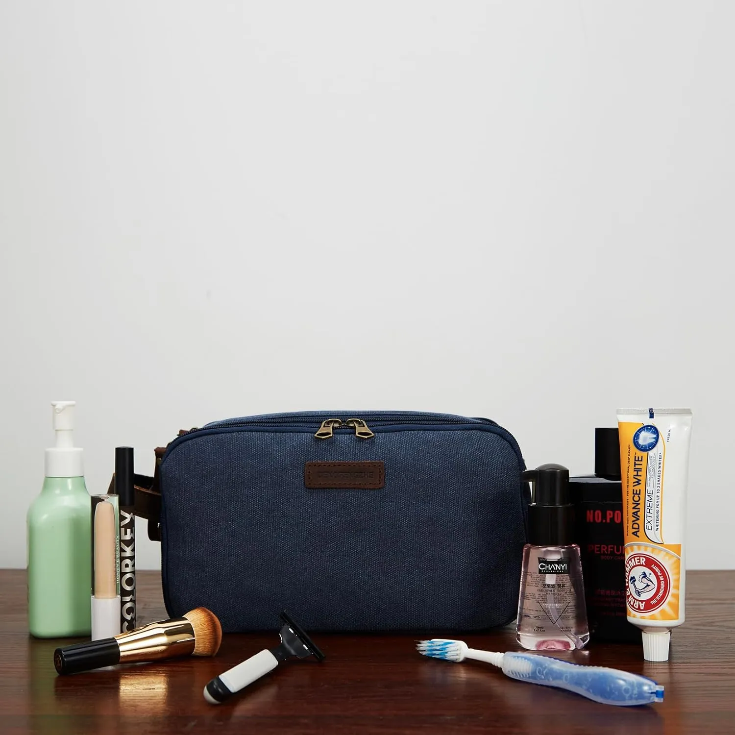 Toiletry Bag for Men,Canvas Travel Toiletry Organizer Dopp Kit Large Capacity Water Resistant Shaving Bag for Toiletries Accessories (Navy Blue, Large)