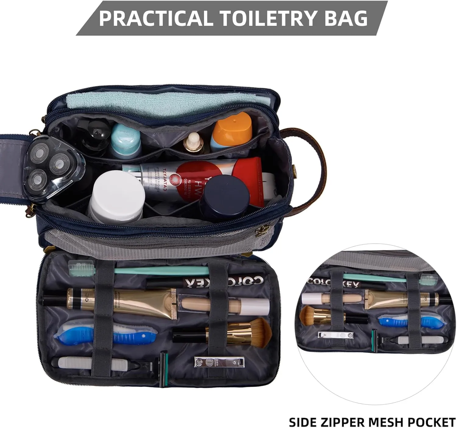 Toiletry Bag for Men,Canvas Travel Toiletry Organizer Dopp Kit Large Capacity Water Resistant Shaving Bag for Toiletries Accessories (Navy Blue, Large)