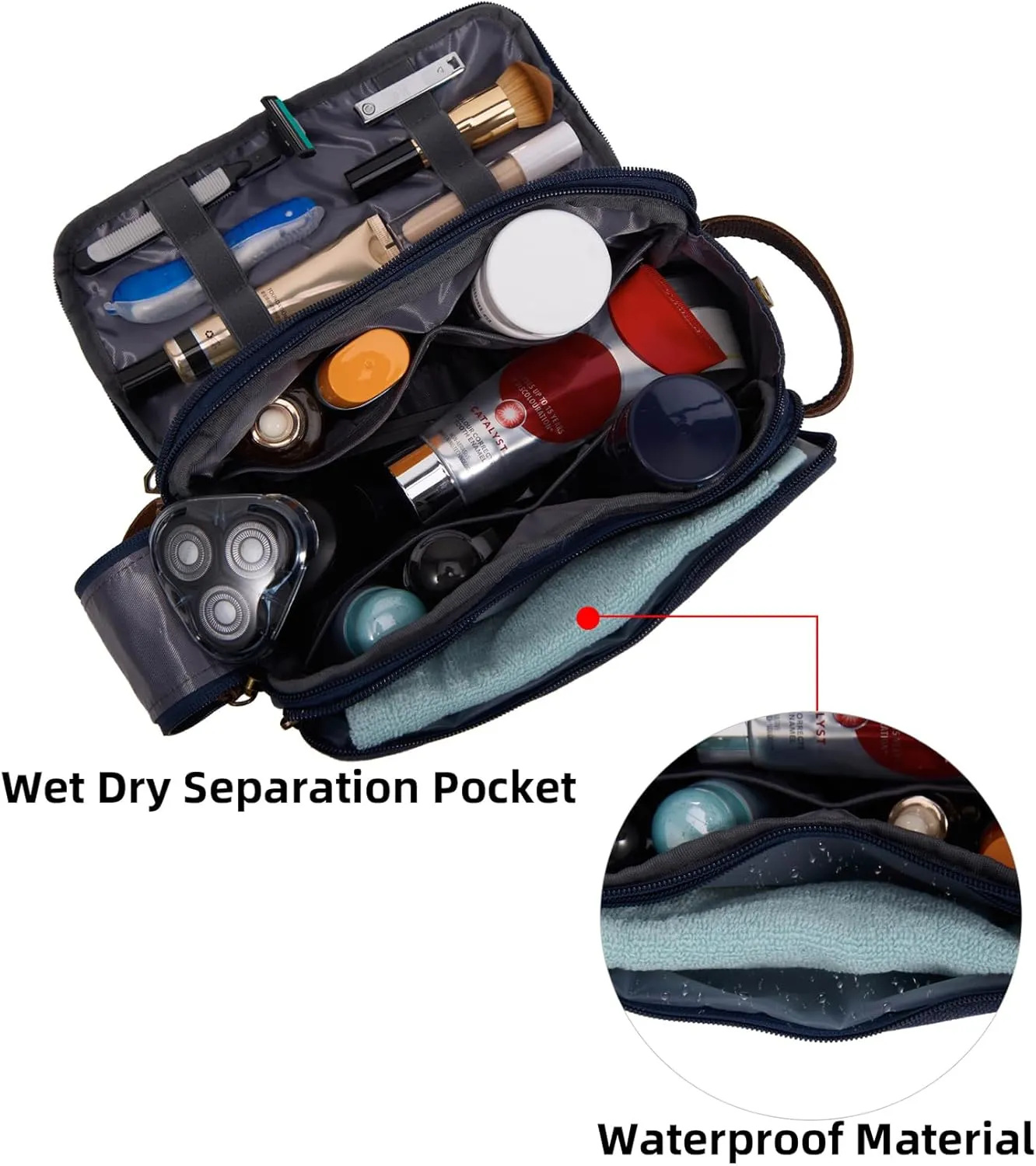 Toiletry Bag for Men,Canvas Travel Toiletry Organizer Dopp Kit Large Capacity Water Resistant Shaving Bag for Toiletries Accessories (Navy Blue, Large)