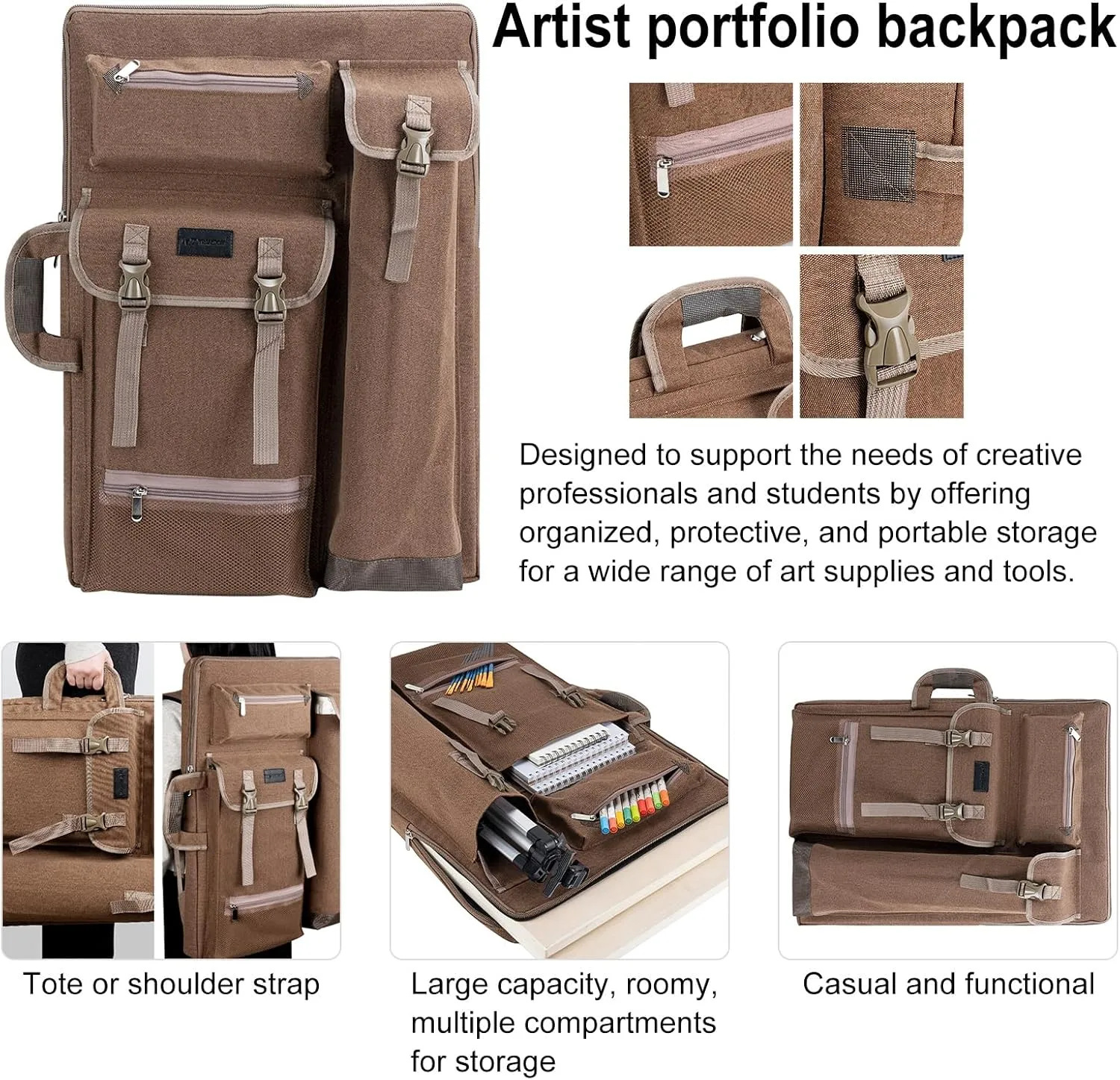 TRANSON Art Portfolio Case Artist Backpack Canvas Bag Large 26 x 19.5
