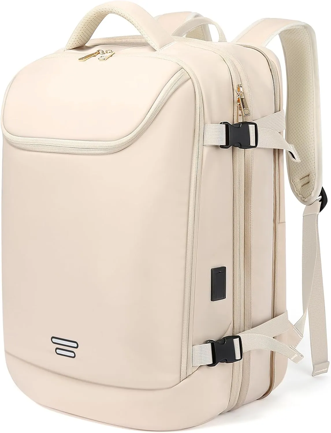 Travel Backpack for Women, 50L Extra Large Capacity Backpack with USB Charging Port, Expandable 17.3 inch Laptop Backpack Mochila Flight Approved, Casual Daypack for Weekender,Beige