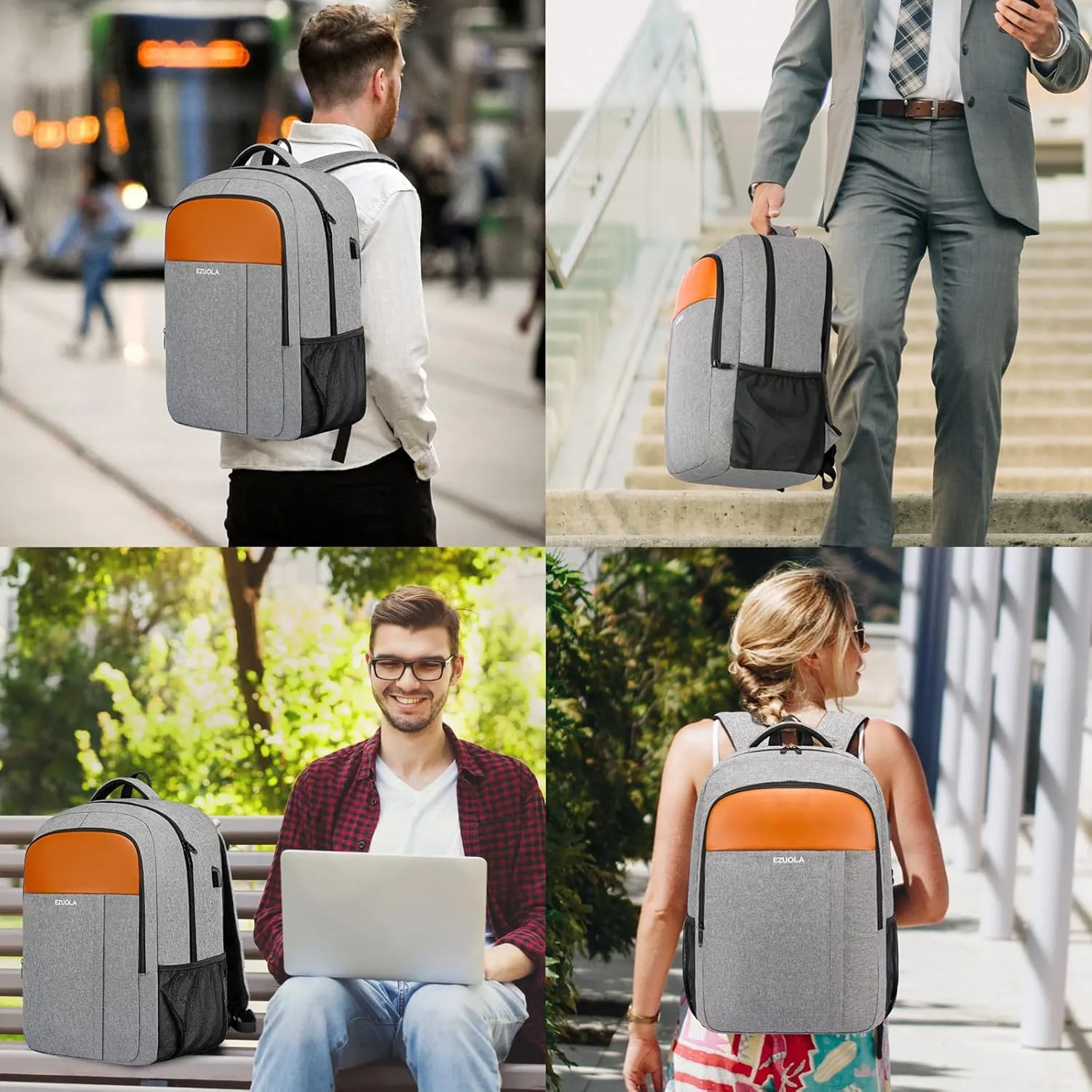 Travel Laptop Backpack, Business Work Bag Water Resistant 17 in Laptop Backpack Bag for Men Women with USB Charging Port Anti Theft Computer Bag, Grey