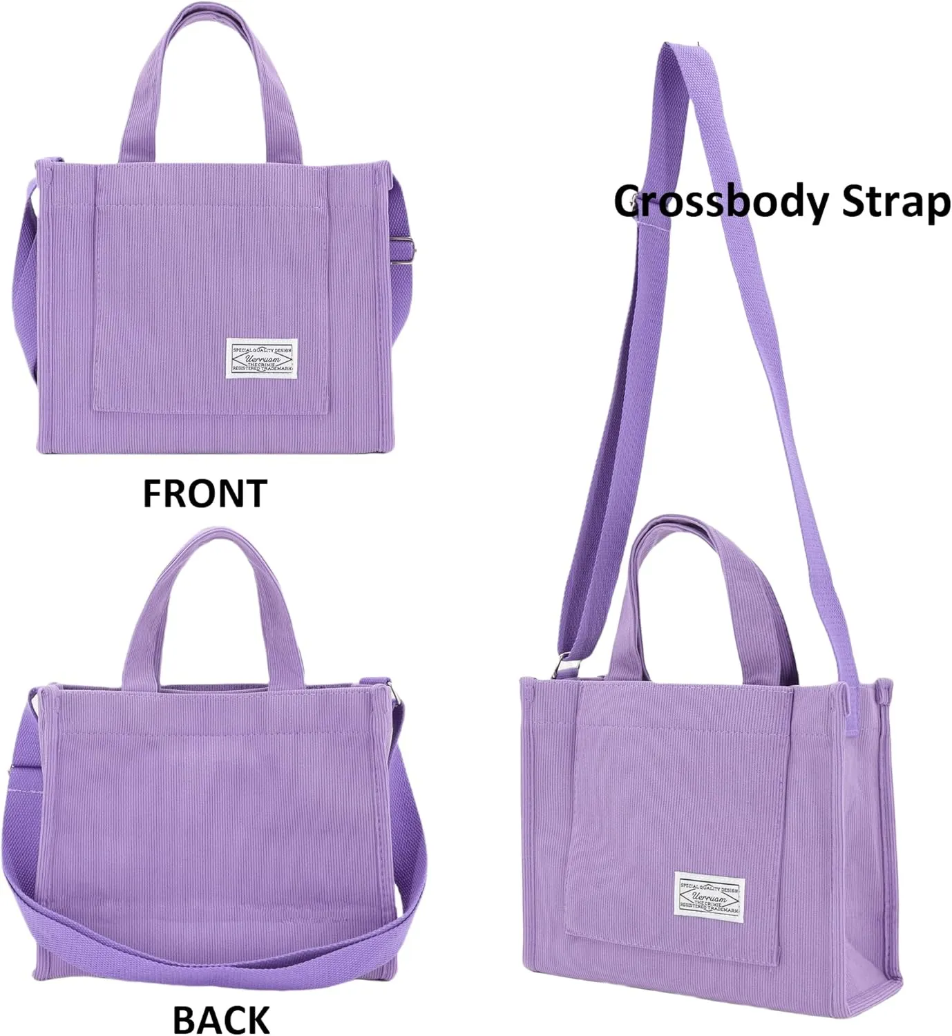 UERRUAM Corduroy Tote Bag for Women Work Crossbody Purse for Everyday,College,Travel,Lightweight Handbag Adjustable Strap