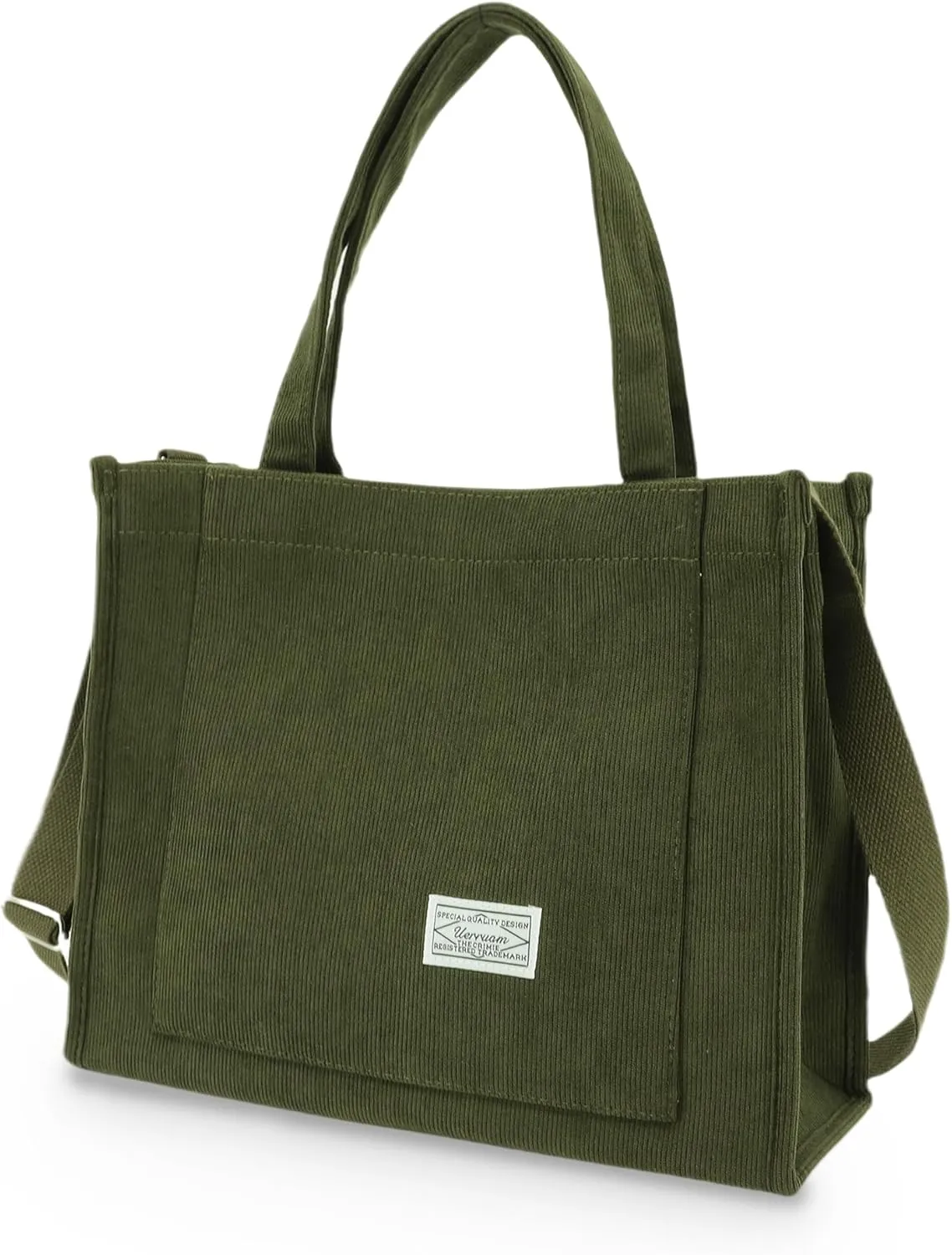 UERRUAM Corduroy Tote Bag for Women Work Crossbody Purse for Everyday,College,Travel,Lightweight Handbag Adjustable Strap