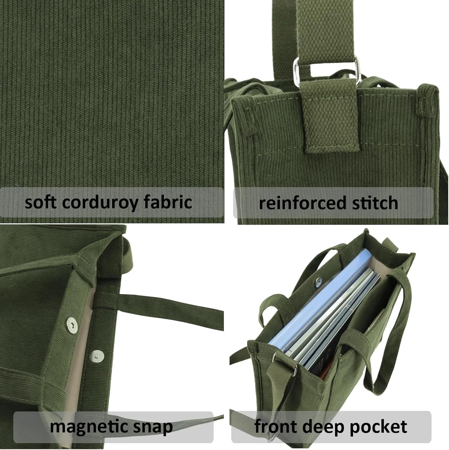 UERRUAM Corduroy Tote Bag for Women Work Crossbody Purse for Everyday,College,Travel,Lightweight Handbag Adjustable Strap