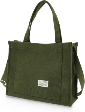 UERRUAM Corduroy Tote Bag for Women Work Crossbody Purse for Everyday,College,Travel,Lightweight Handbag Adjustable Strap