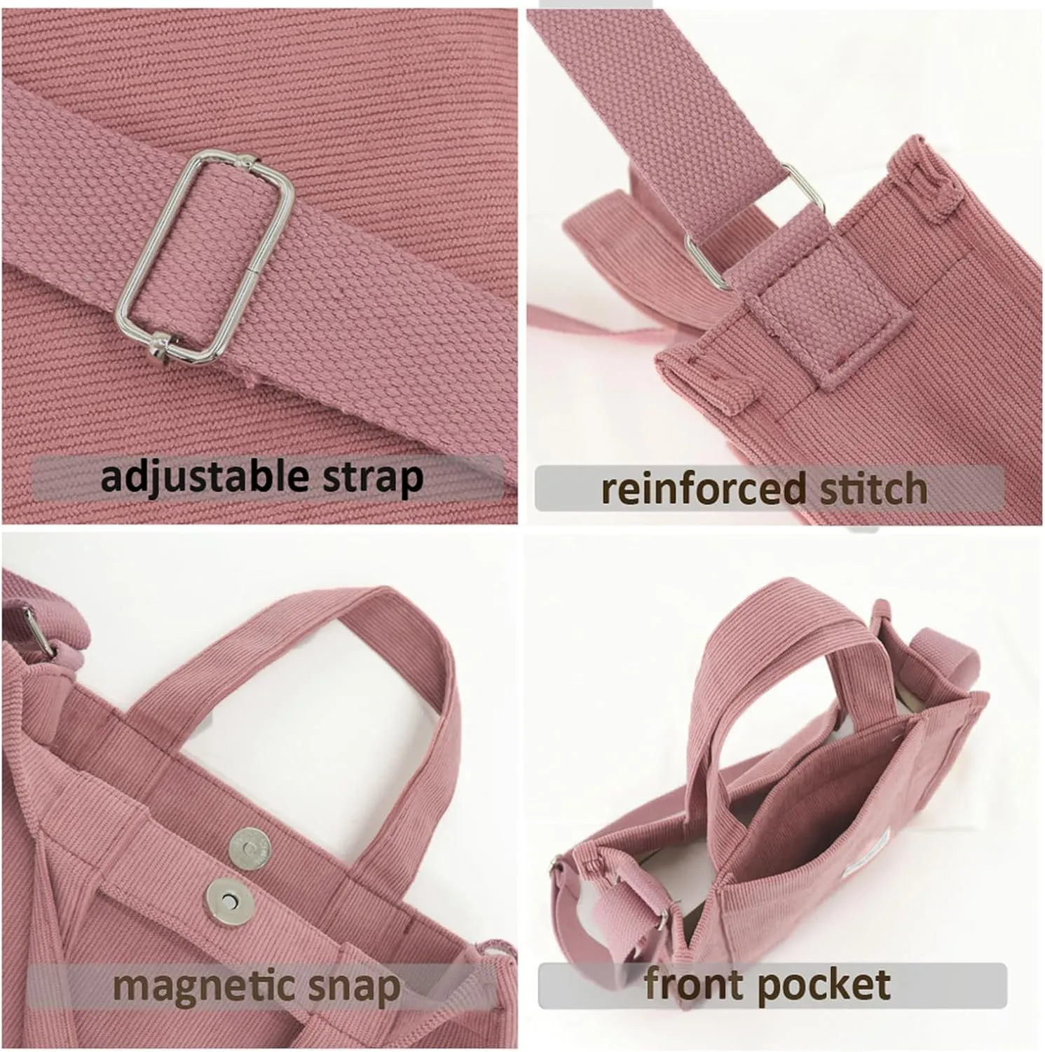 UERRUAM Corduroy Tote Bag for Women Work Crossbody Purse for Everyday,College,Travel,Lightweight Handbag Adjustable Strap