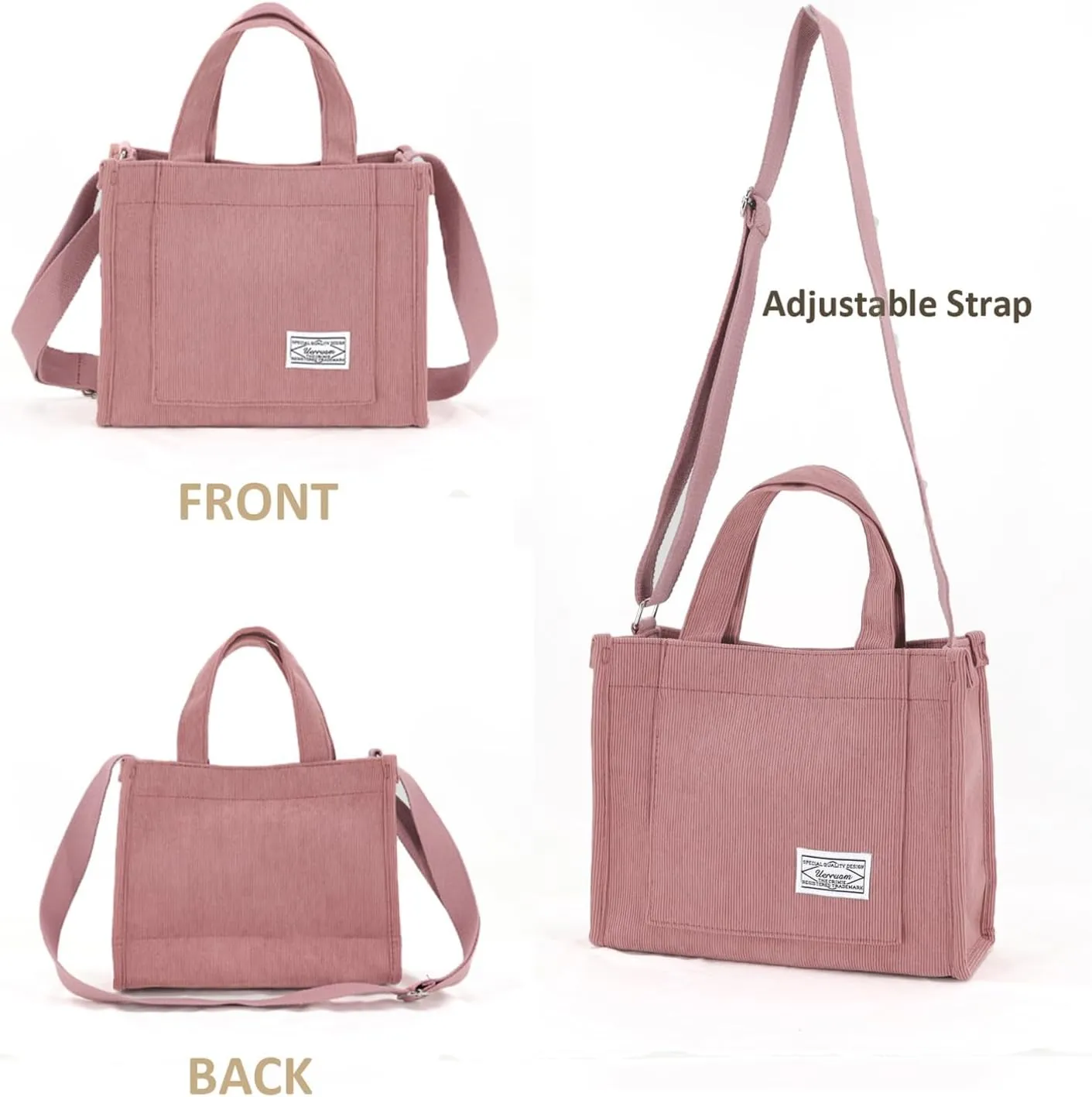 UERRUAM Corduroy Tote Bag for Women Work Crossbody Purse for Everyday,College,Travel,Lightweight Handbag Adjustable Strap