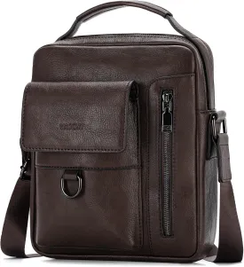 VASCHY Leather Messenger Bag For Men, Medium Satchel Crossbody Handbag Shoulder Sling Travel Side Bags Purse for Men