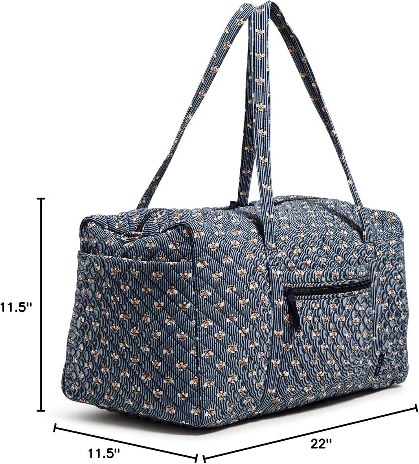 Vera Bradley Large Travel Duffle Bag, Bees Navy-Recycled Cotton