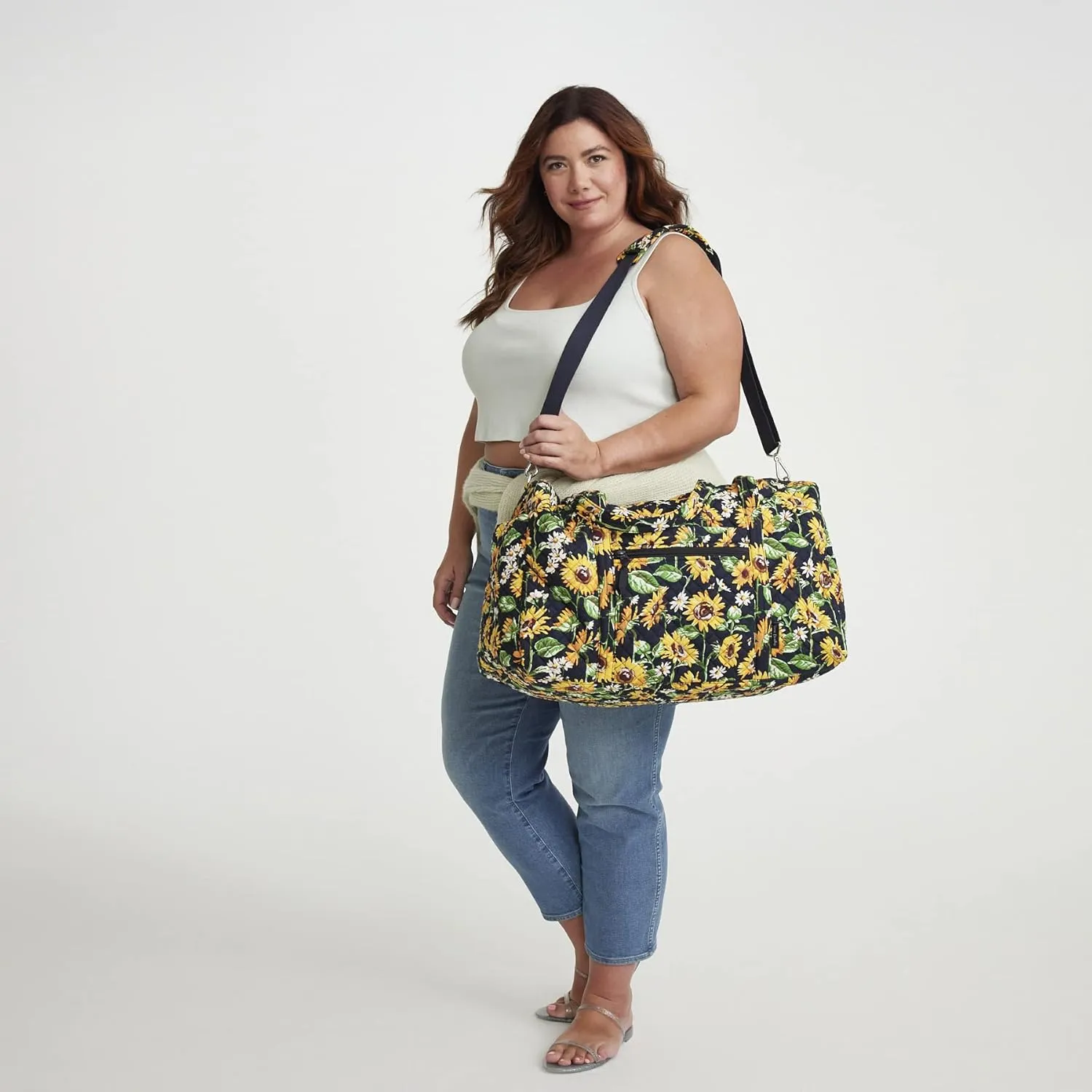 Vera Bradley Large Travel Duffle Bag, Bees Navy-Recycled Cotton