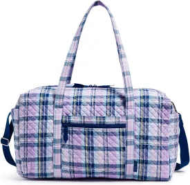 Vera Bradley Women's Cotton Large Travel Duffel Bag, Amethyst Plaid - Recycled Cotton, One Size