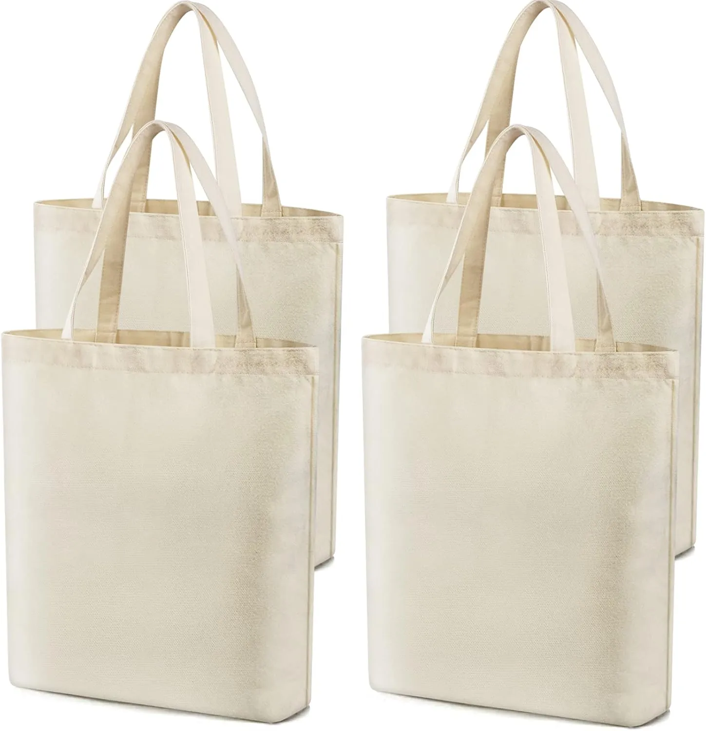 Veyist 4 Pcs Reusable Large Canvas Tote Bags, Blank Multi-purpose Canvas Bags, Suitable for DIY Project, Grocery, Shopping.