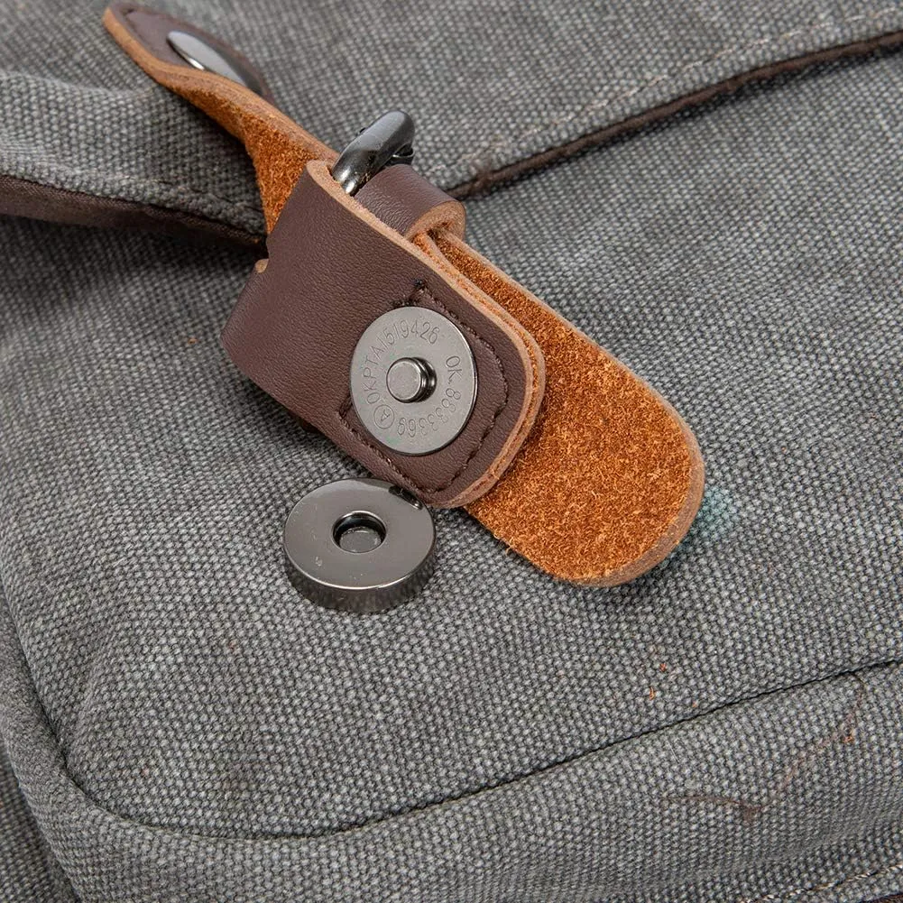 Vintage Genuine Leather Waxed Canvas Briefcase Large Satchel Shoulder Bag Rugged Computer 15.6" Laptop Bag
