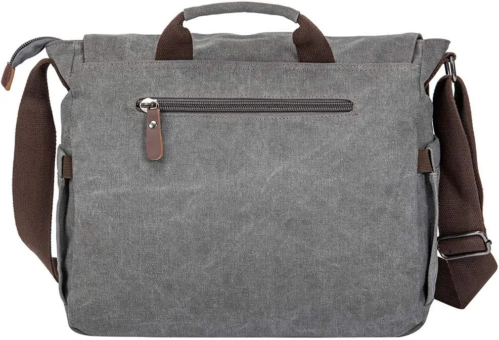 Vintage Genuine Leather Waxed Canvas Briefcase Large Satchel Shoulder Bag Rugged Computer 15.6" Laptop Bag