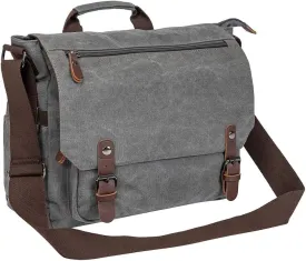 Vintage Genuine Leather Waxed Canvas Briefcase Large Satchel Shoulder Bag Rugged Computer 15.6" Laptop Bag