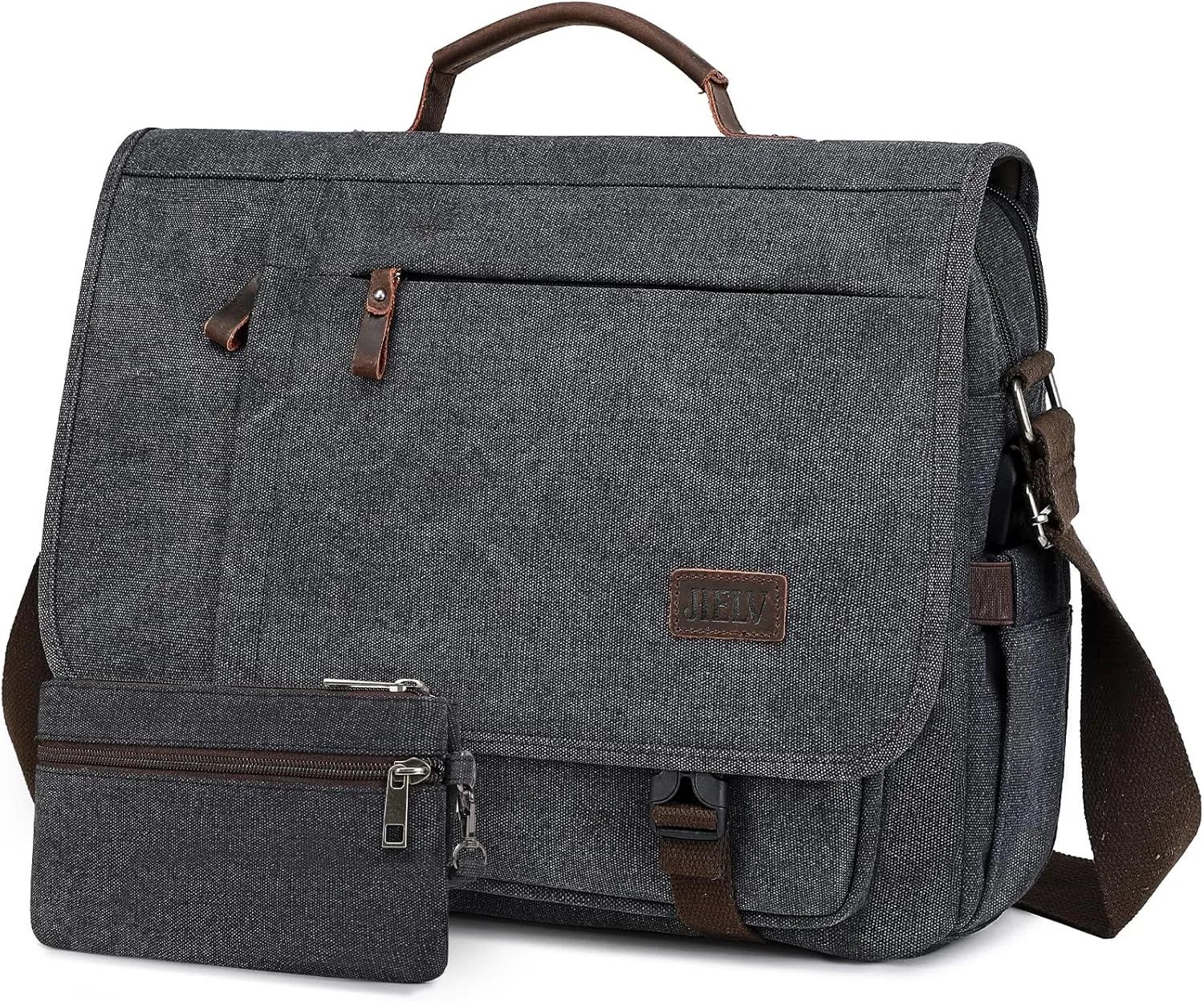 Vintage Messenger Bag 15.6 Inch Waterproof Genuine Leather Waxed Canvas Briefcase Large Leather Computer Laptop Bag