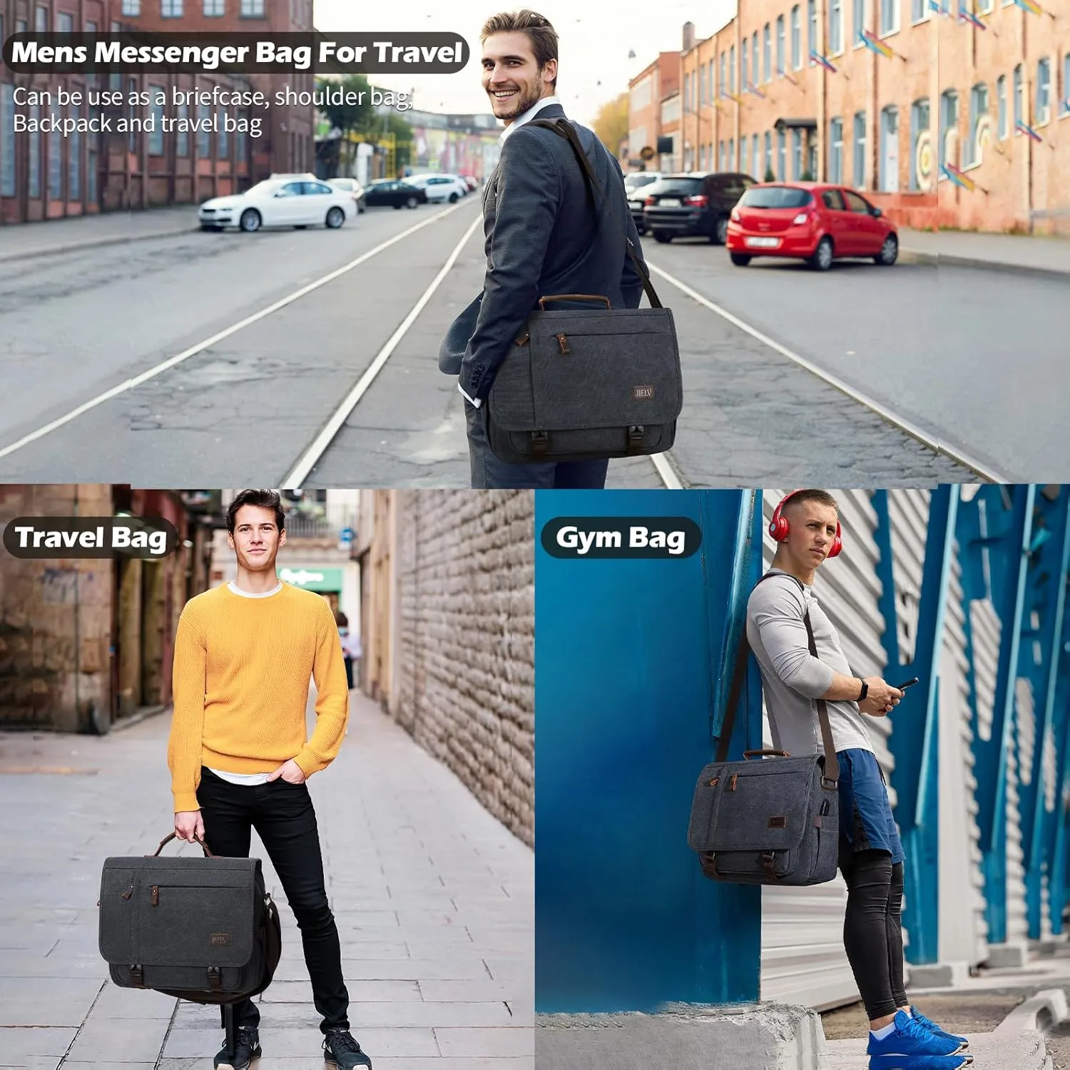 Vintage Messenger Bag 15.6 Inch Waterproof Genuine Leather Waxed Canvas Briefcase Large Leather Computer Laptop Bag