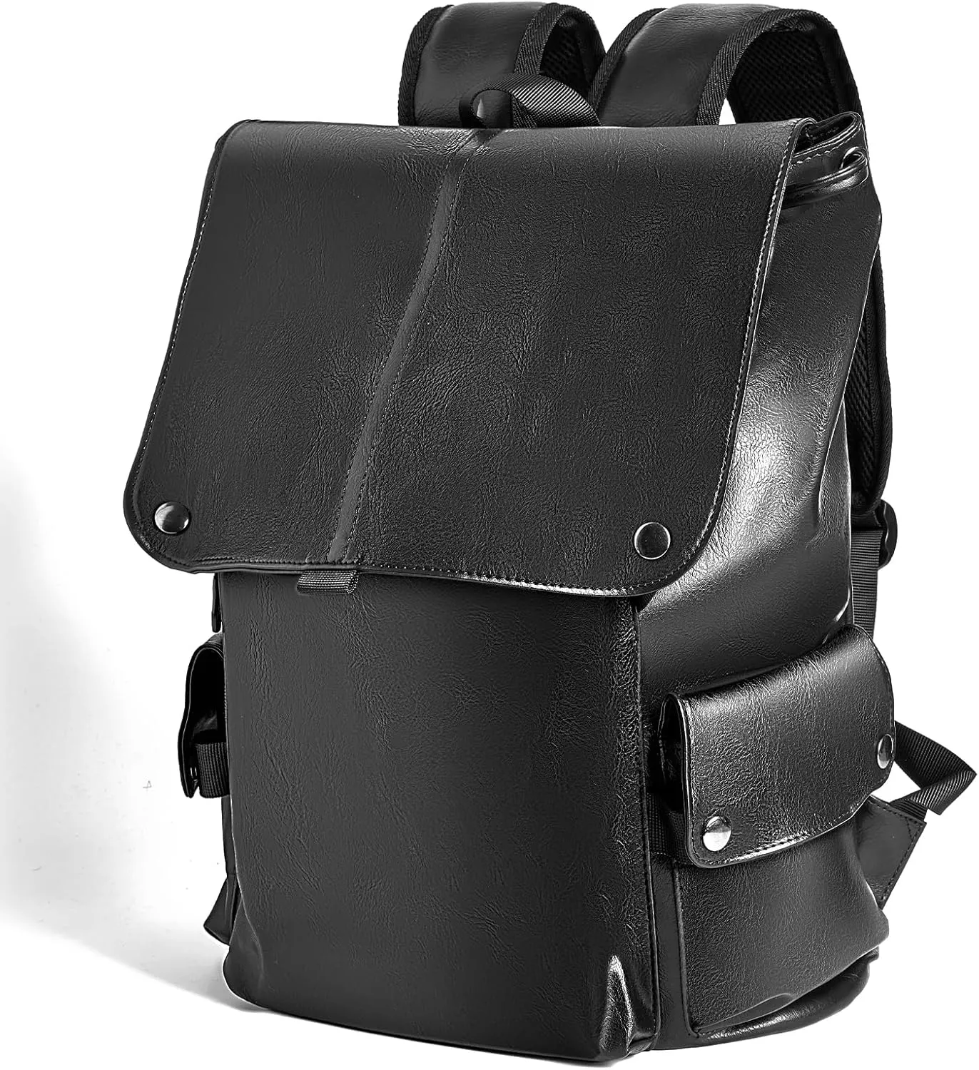 Vintage PU Leather Backpack Bookbag Fit 15.6inch Laptop Flap Waterproof Carry On Large Capacity Back Pack Rucksack Hiking Business Work
