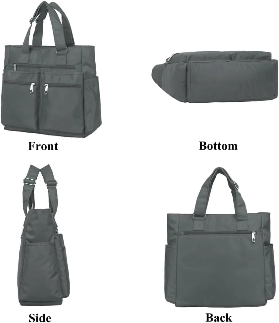 VOLGANIK ROCK Canvas Tote Bag Waterproof Nylon Multi Pocket Shoulder Bags Laptop Work Bag Teacher Purse Handbag for Women Men