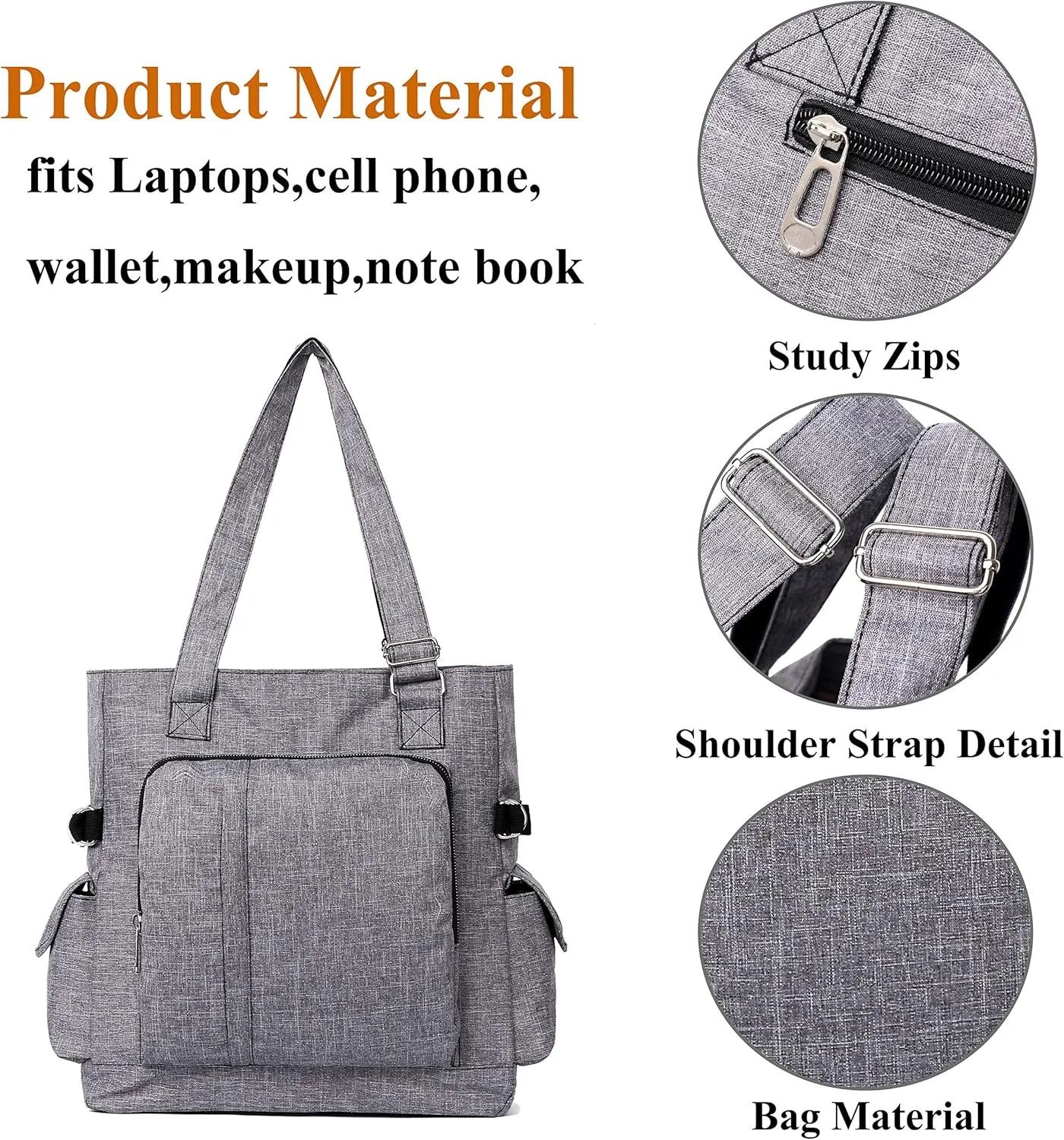 VOLGANIK ROCK Canvas Tote Bag Waterproof Nylon Multi Pocket Shoulder Bags Laptop Work Bag Teacher Purse Handbag for Women Men