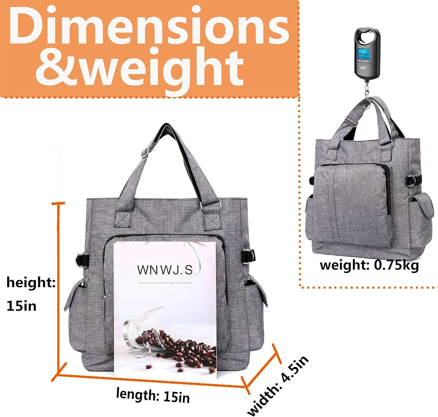 VOLGANIK ROCK Canvas Tote Bag Waterproof Nylon Multi Pocket Shoulder Bags Laptop Work Bag Teacher Purse Handbag for Women Men