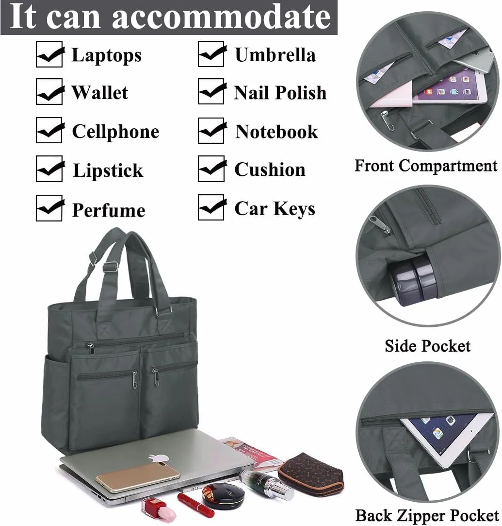 VOLGANIK ROCK Canvas Tote Bag Waterproof Nylon Multi Pocket Shoulder Bags Laptop Work Bag Teacher Purse Handbag for Women Men
