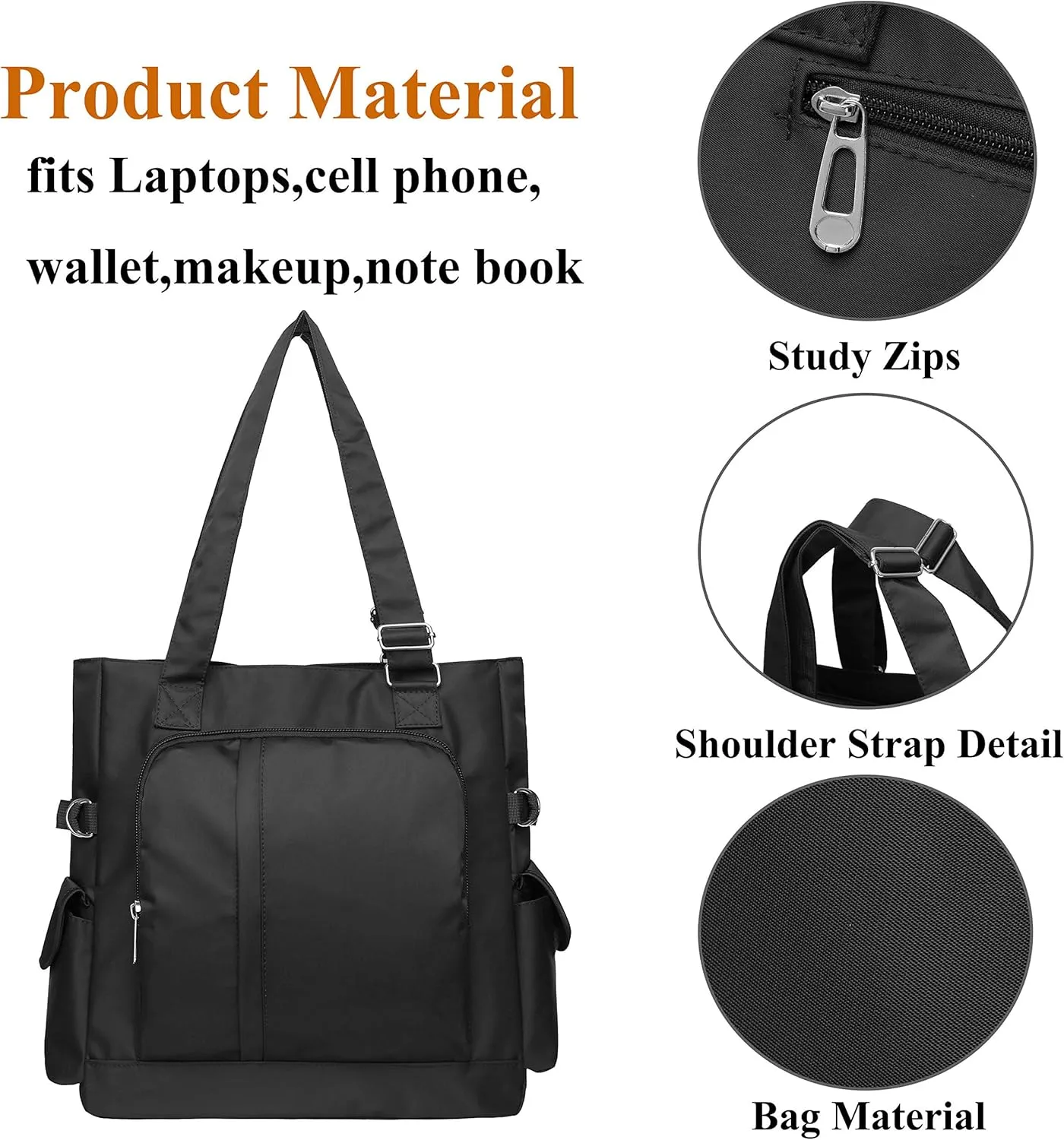 VOLGANIK ROCK Canvas Tote Bag Waterproof Nylon Multi Pocket Shoulder Bags Laptop Work Bag Teacher Purse Handbag for Women Men