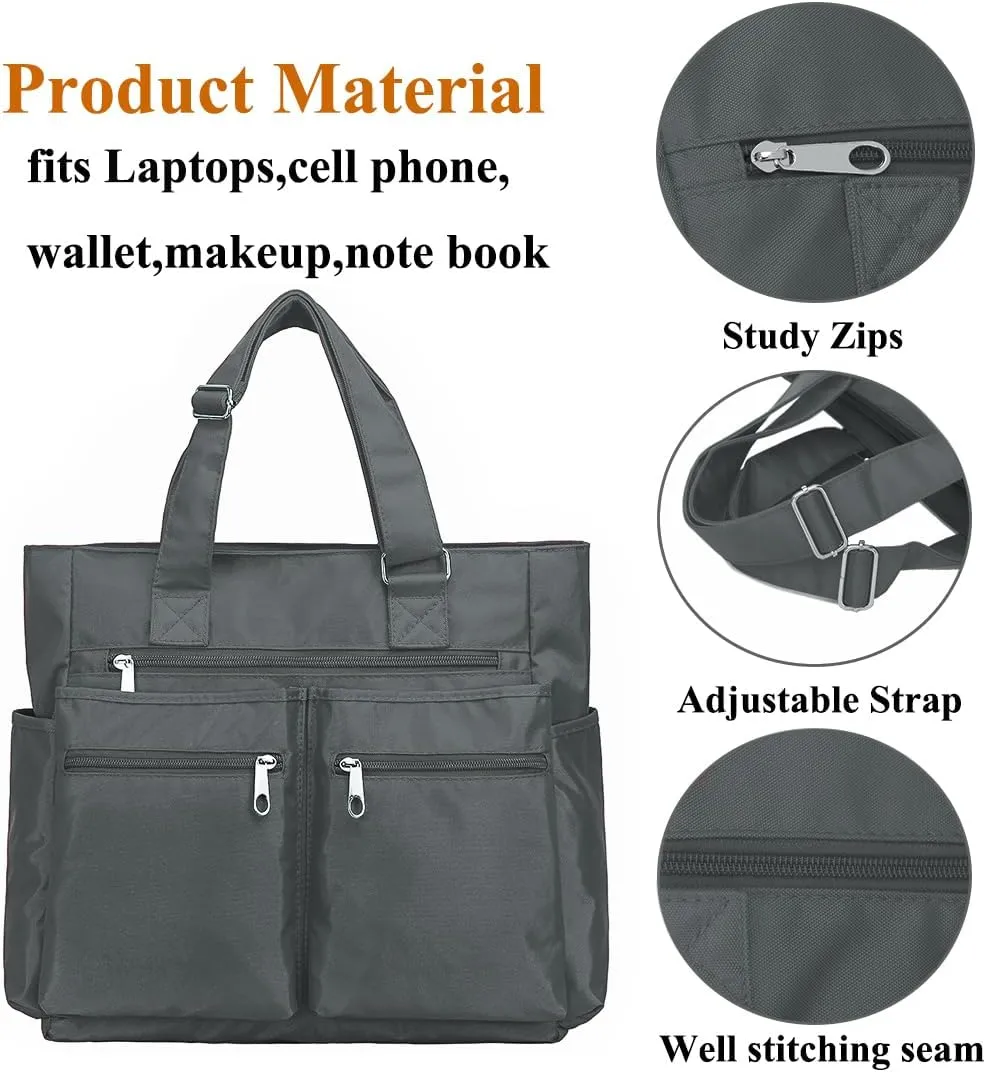VOLGANIK ROCK Canvas Tote Bag Waterproof Nylon Multi Pocket Shoulder Bags Laptop Work Bag Teacher Purse Handbag for Women Men