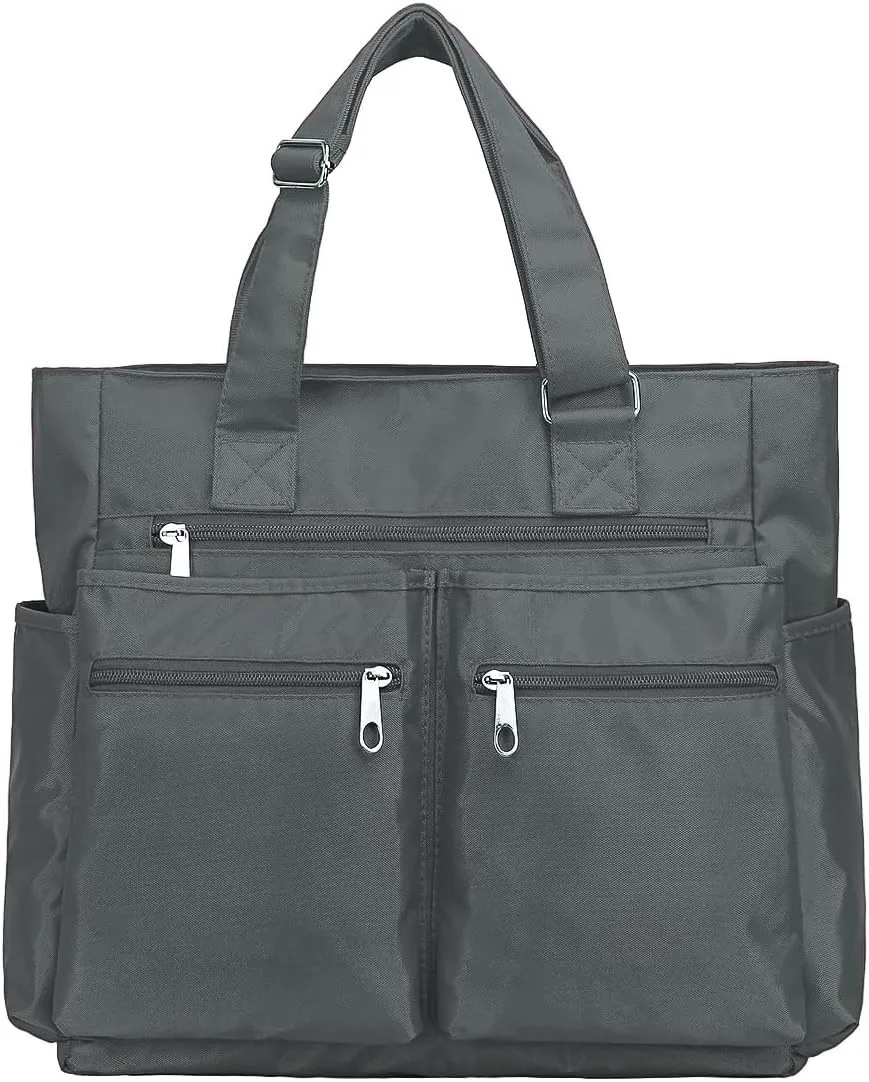 VOLGANIK ROCK Canvas Tote Bag Waterproof Nylon Multi Pocket Shoulder Bags Laptop Work Bag Teacher Purse Handbag for Women Men