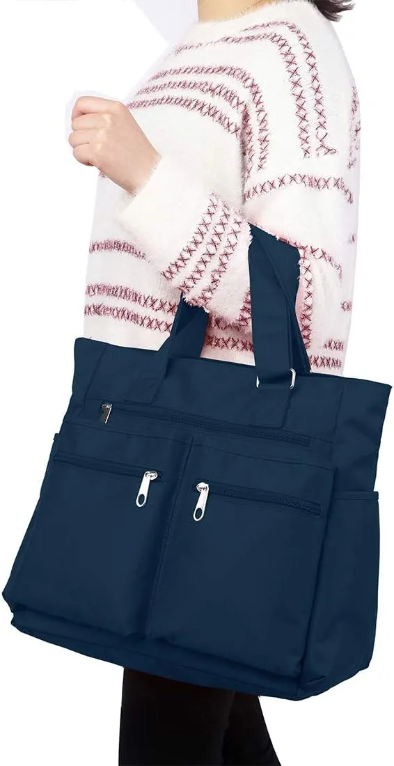 VOLGANIK ROCK Canvas Tote Bag Waterproof Nylon Multi Pocket Shoulder Bags Laptop Work Bag Teacher Purse Handbag for Women Men