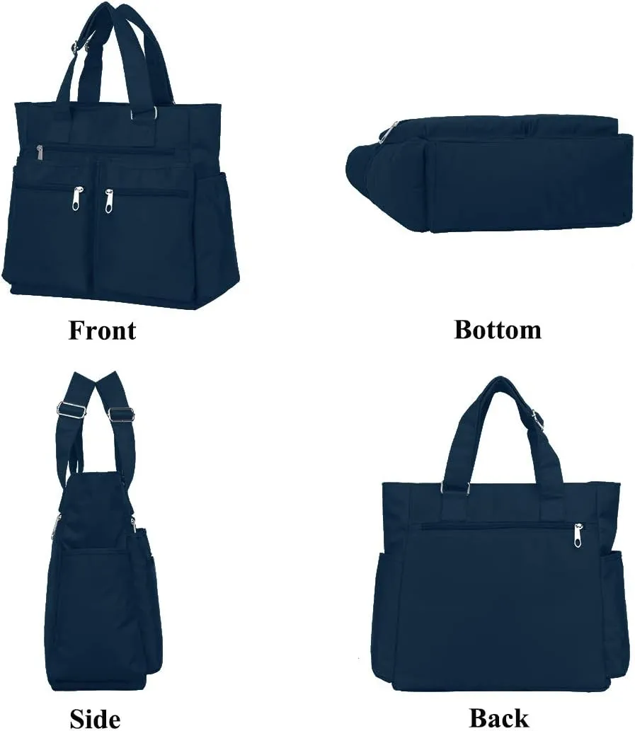 VOLGANIK ROCK Canvas Tote Bag Waterproof Nylon Multi Pocket Shoulder Bags Laptop Work Bag Teacher Purse Handbag for Women Men