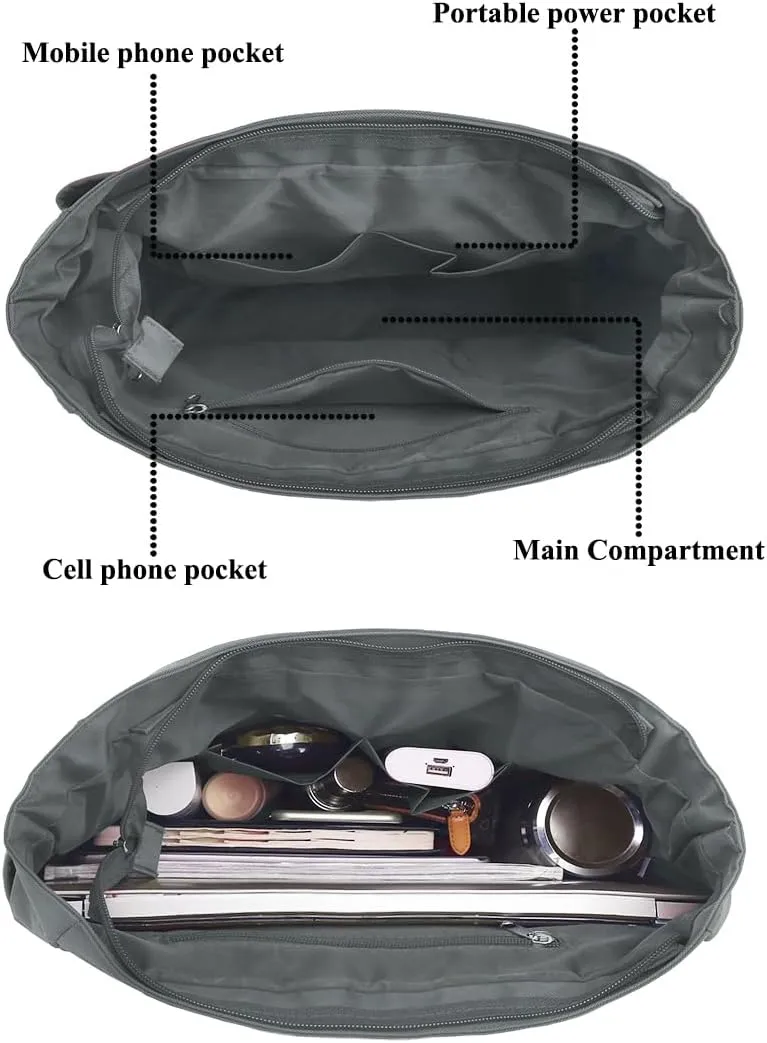 VOLGANIK ROCK Canvas Tote Bag Waterproof Nylon Multi Pocket Shoulder Bags Laptop Work Bag Teacher Purse Handbag for Women Men