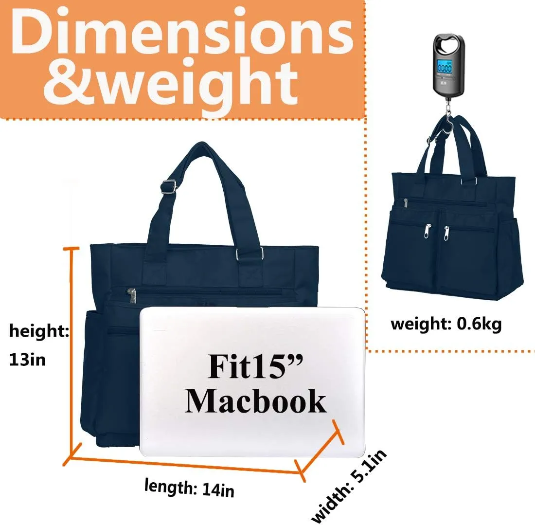 VOLGANIK ROCK Canvas Tote Bag Waterproof Nylon Multi Pocket Shoulder Bags Laptop Work Bag Teacher Purse Handbag for Women Men