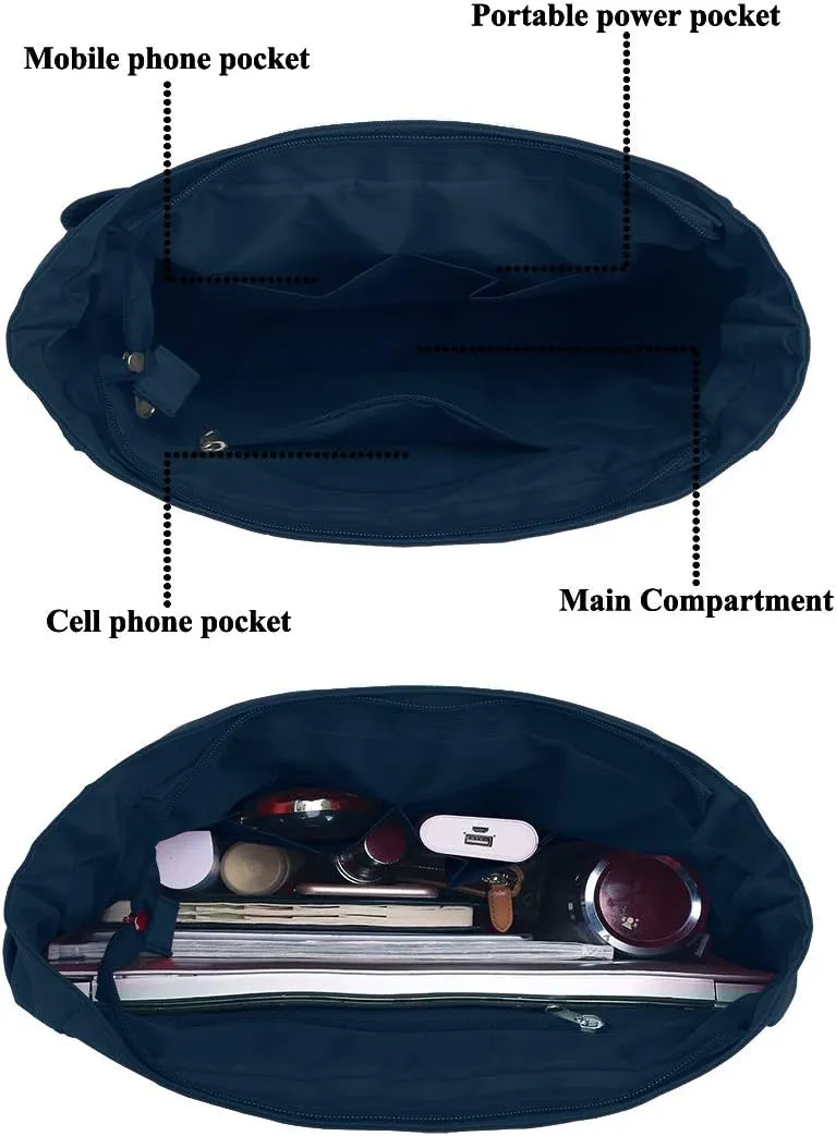 VOLGANIK ROCK Canvas Tote Bag Waterproof Nylon Multi Pocket Shoulder Bags Laptop Work Bag Teacher Purse Handbag for Women Men