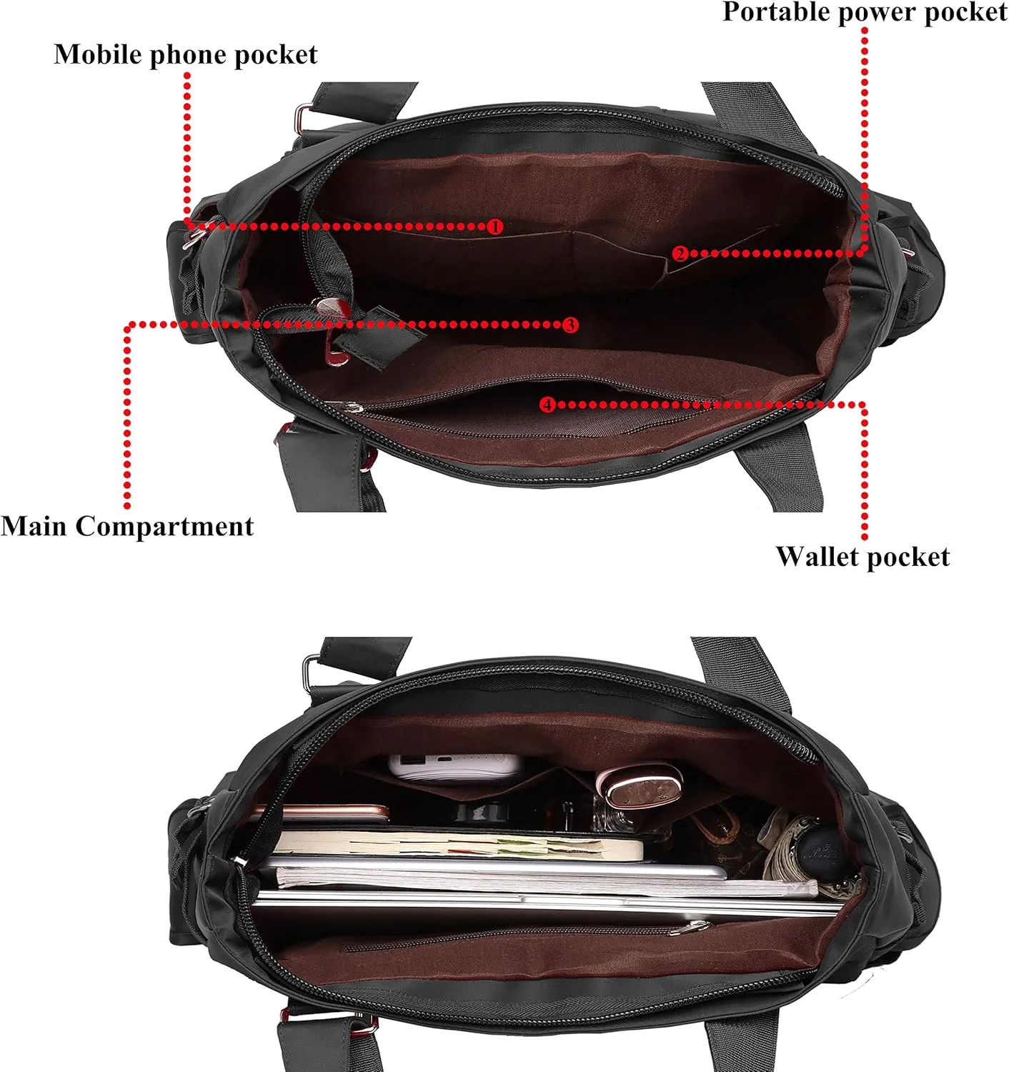 VOLGANIK ROCK Canvas Tote Bag Waterproof Nylon Multi Pocket Shoulder Bags Laptop Work Bag Teacher Purse Handbag for Women Men