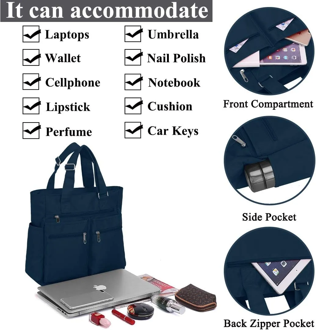 VOLGANIK ROCK Canvas Tote Bag Waterproof Nylon Multi Pocket Shoulder Bags Laptop Work Bag Teacher Purse Handbag for Women Men