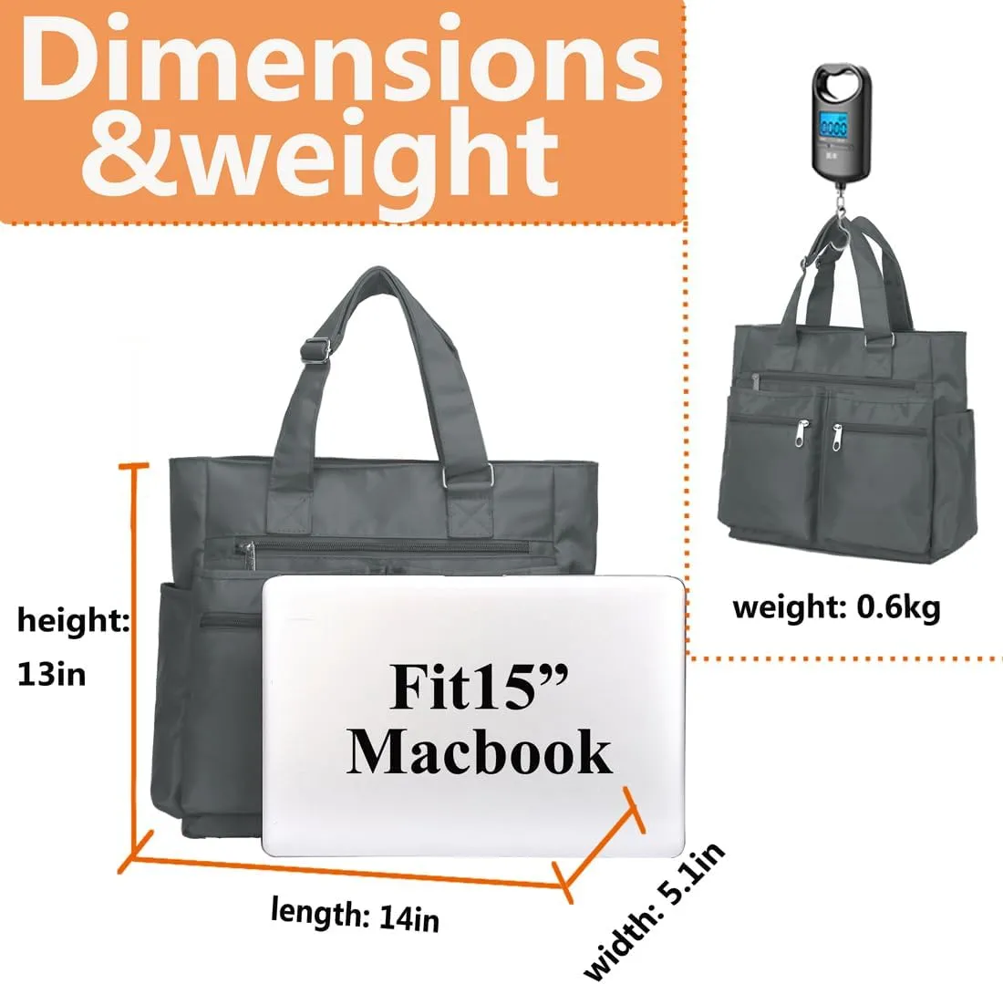 VOLGANIK ROCK Canvas Tote Bag Waterproof Nylon Multi Pocket Shoulder Bags Laptop Work Bag Teacher Purse Handbag for Women Men