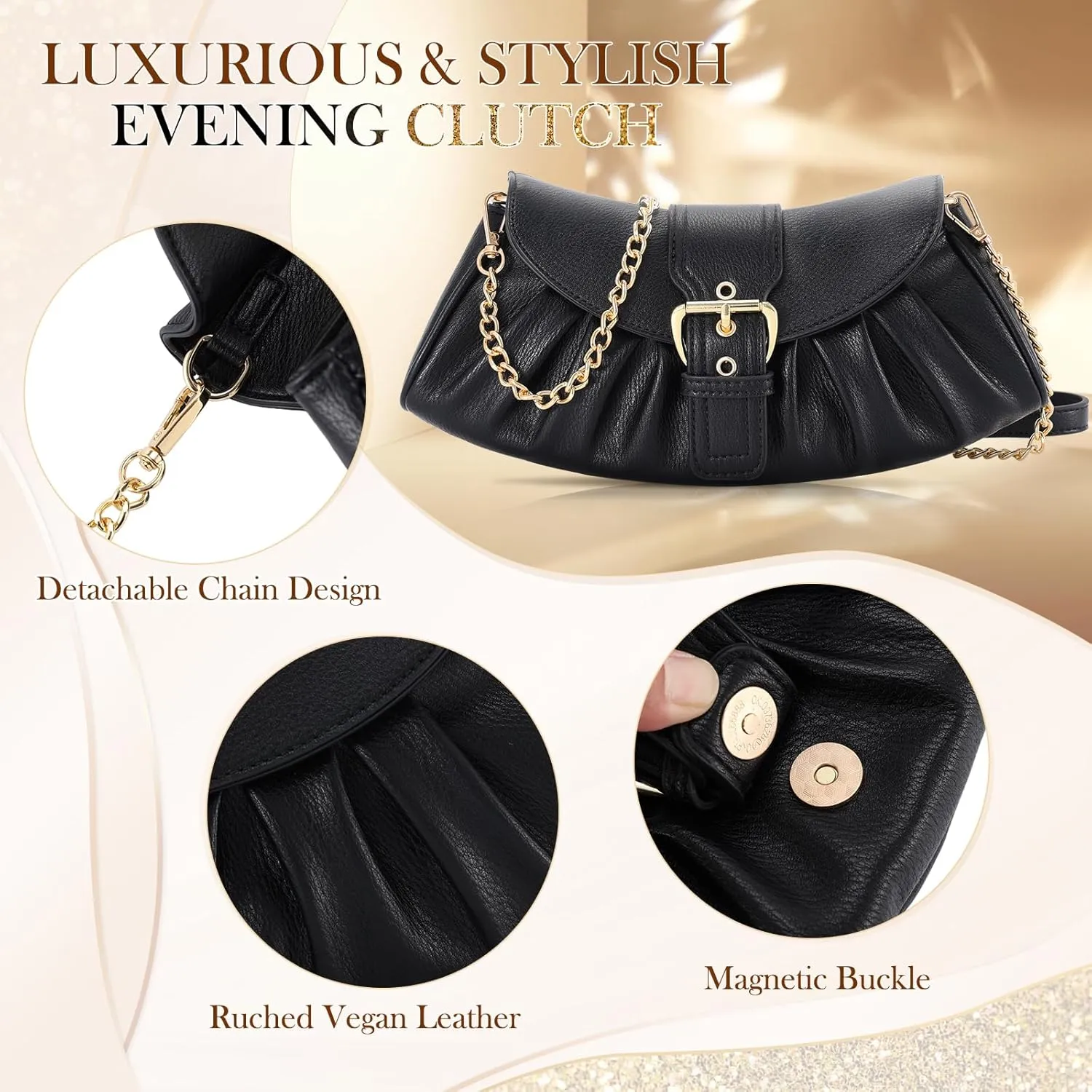 VX VONXURY Leather Clutch Purses for Women Convertible Crossbody Purses with Detachable Strap Handbag for Wedding Party