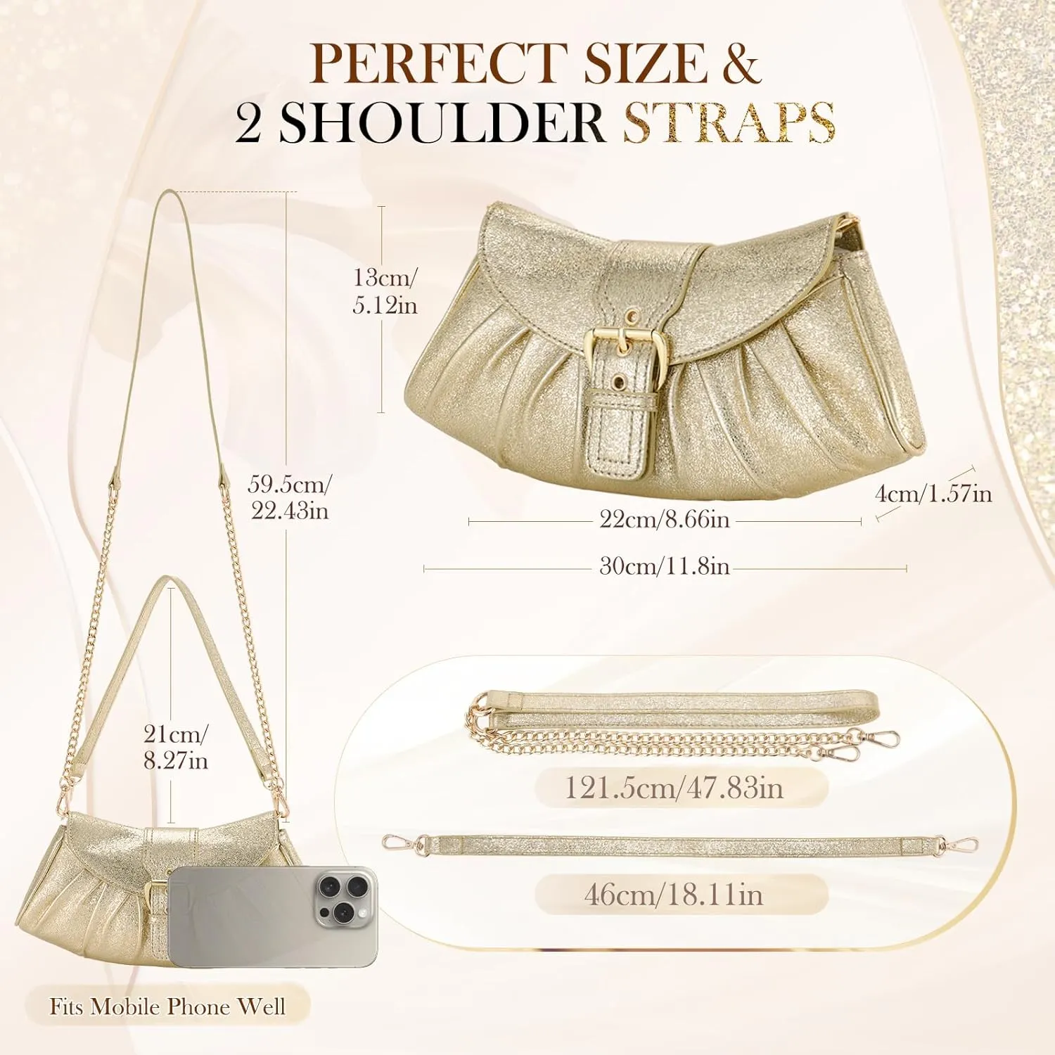 VX VONXURY Leather Clutch Purses for Women Convertible Crossbody Purses with Detachable Strap Handbag for Wedding Party