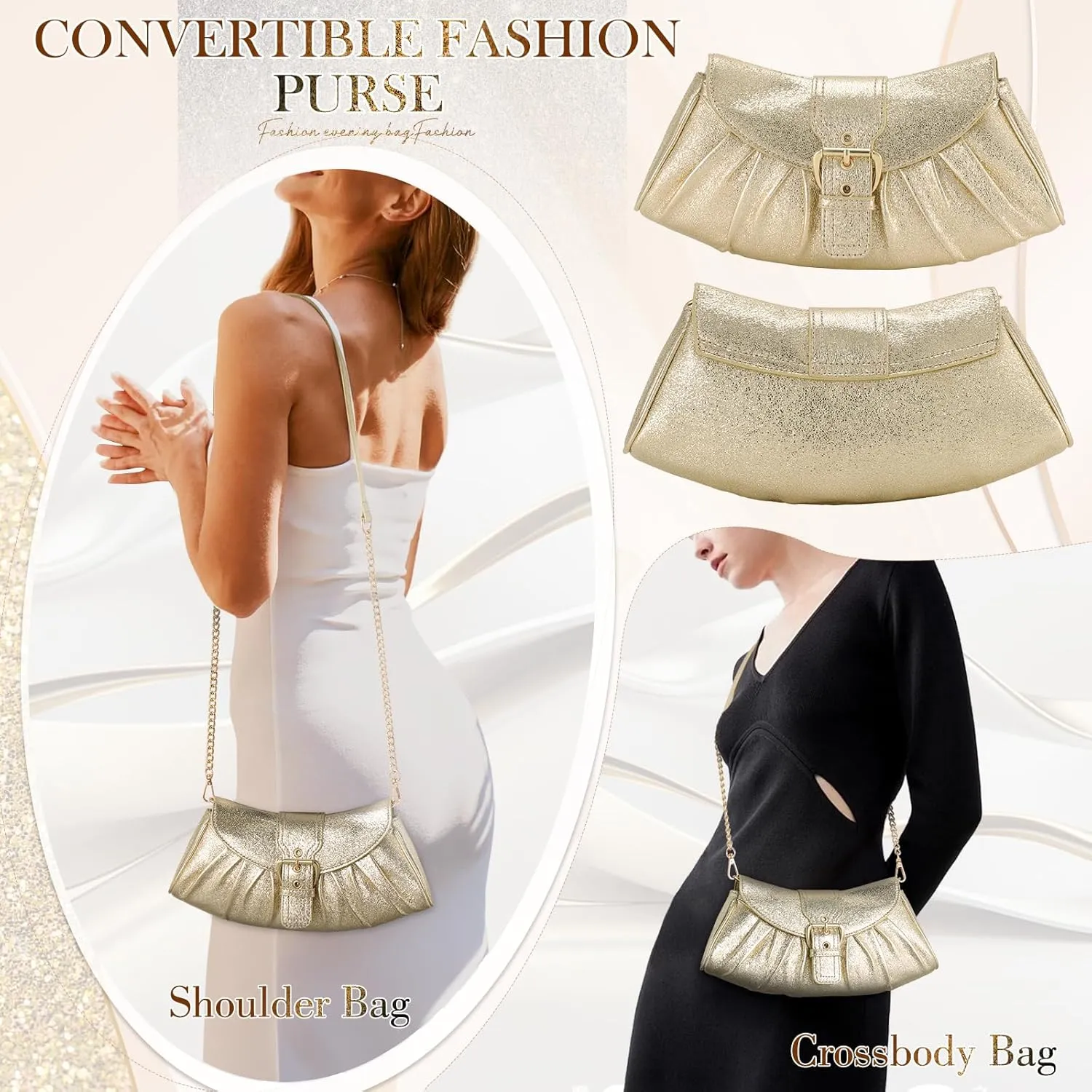 VX VONXURY Leather Clutch Purses for Women Convertible Crossbody Purses with Detachable Strap Handbag for Wedding Party