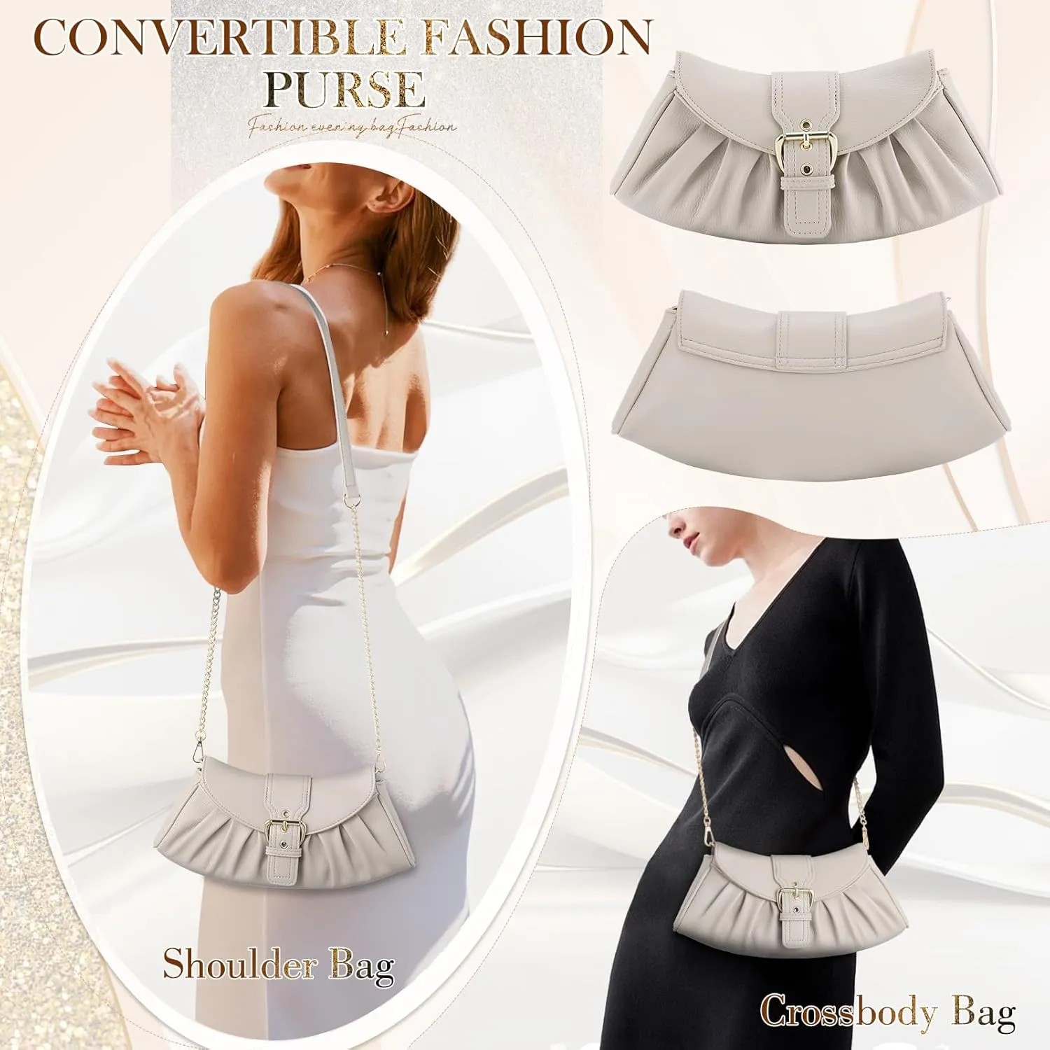 VX VONXURY Leather Clutch Purses for Women Convertible Crossbody Purses with Detachable Strap Handbag for Wedding Party