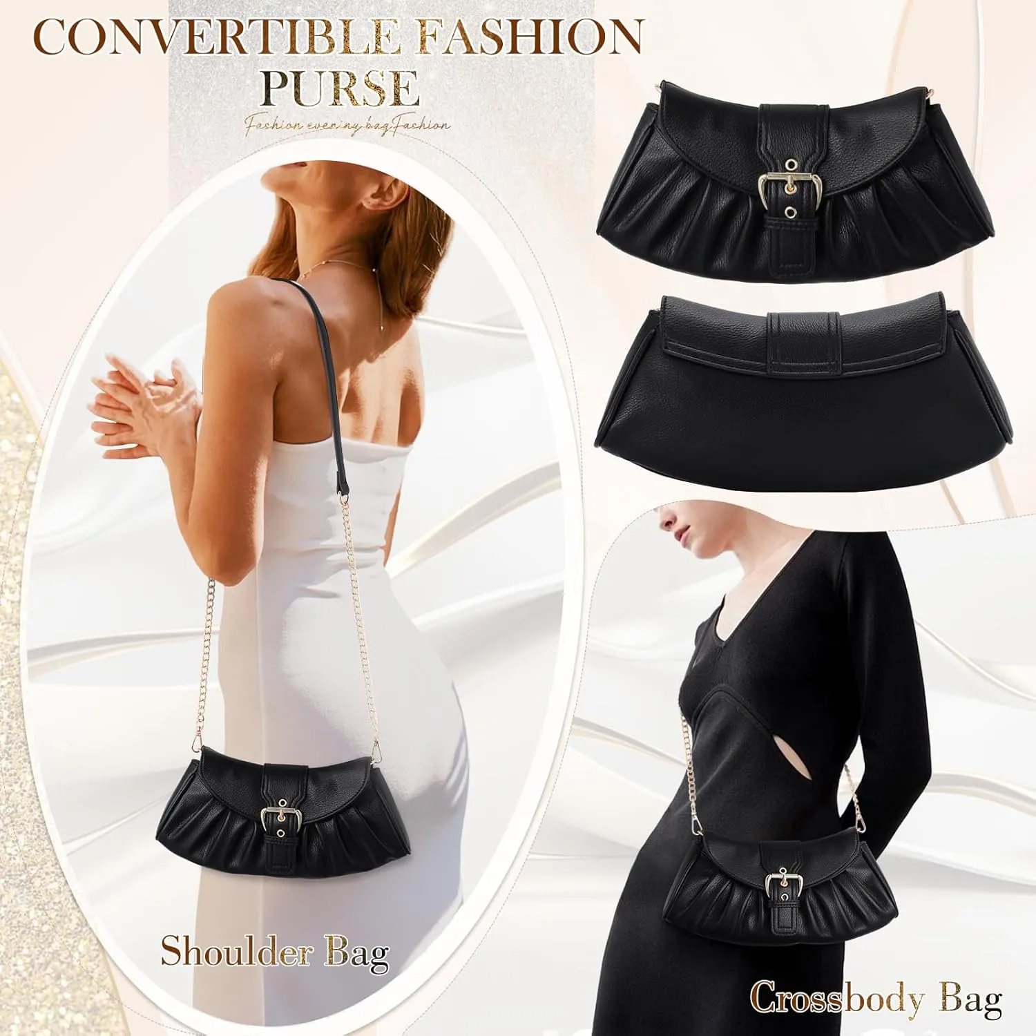 VX VONXURY Leather Clutch Purses for Women Convertible Crossbody Purses with Detachable Strap Handbag for Wedding Party