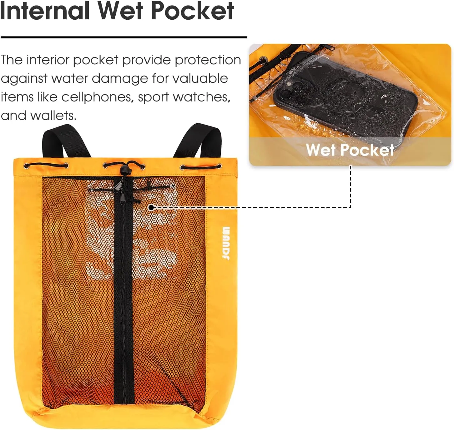 WANDF Swim Bag Mesh Drawstring Backpack Beach Backpack for Swimming, Gym, and Workout Gear