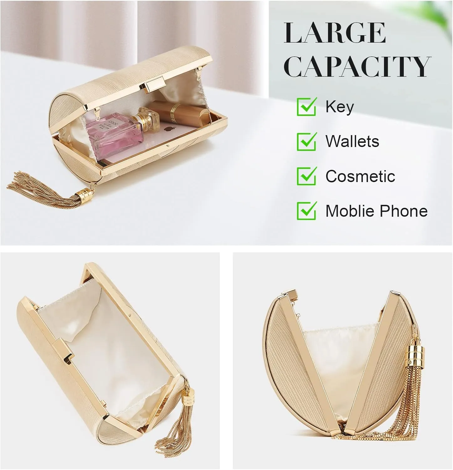 Women Clutch Bag Evening bag Fringed Evening Handbag,Lady Party Wedding Clutch Purse Chain Shoulder Cross Body Bag