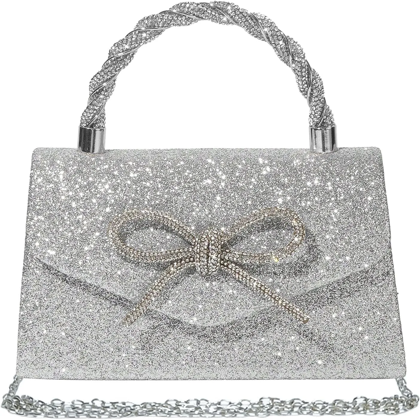Women Evening Bag Sparkly Bow Clutch Purses Wedding Glitter Rhinestone Clutch Bags Dressy Handbags for Party, Prom