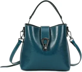Women Genuine Real Leather Bucket Hobo Handbag, Vintage Fashion Top handle Satchel Crossbody Bag w/ 2 Straps