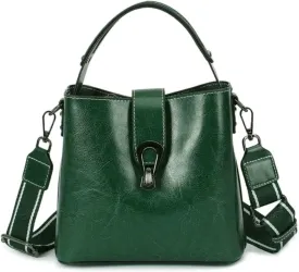 Women Genuine Real Leather Bucket Hobo Handbag, Vintage Fashion Top handle Satchel Crossbody Bag w/ 2 Straps
