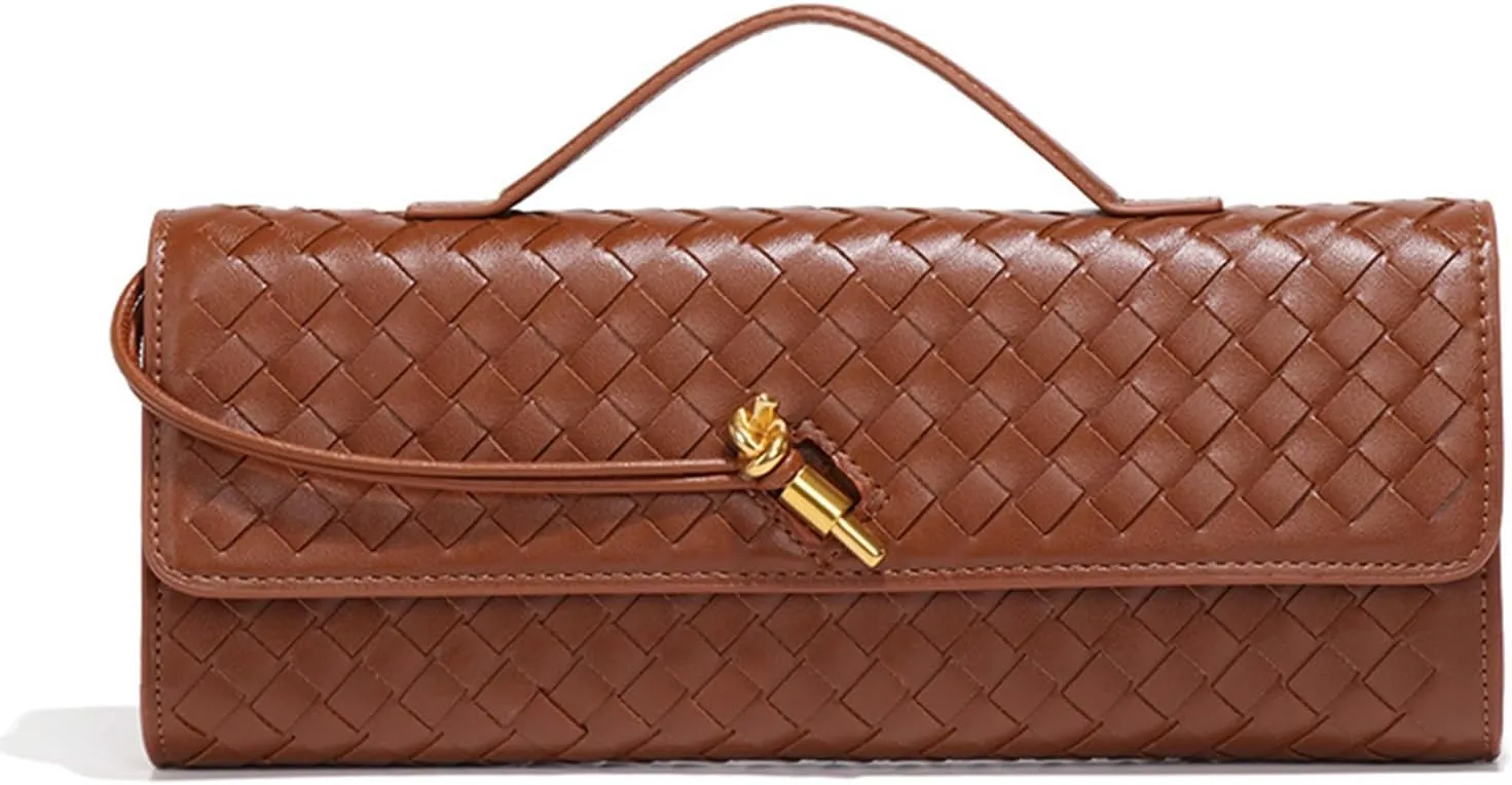 Women's for Woven Evening Bags Vegan Leather Clutch Handbags, Trendy Crossbody Bag Clutch Purses