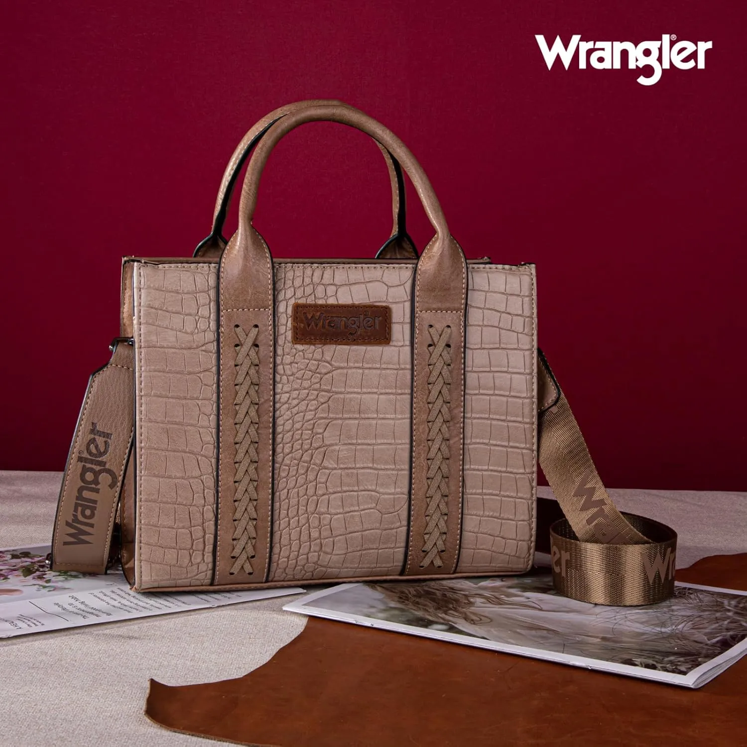 Wrangler Medium Tote Bag for Women Designer Satchel Handbags Top-handle Purses with Strap